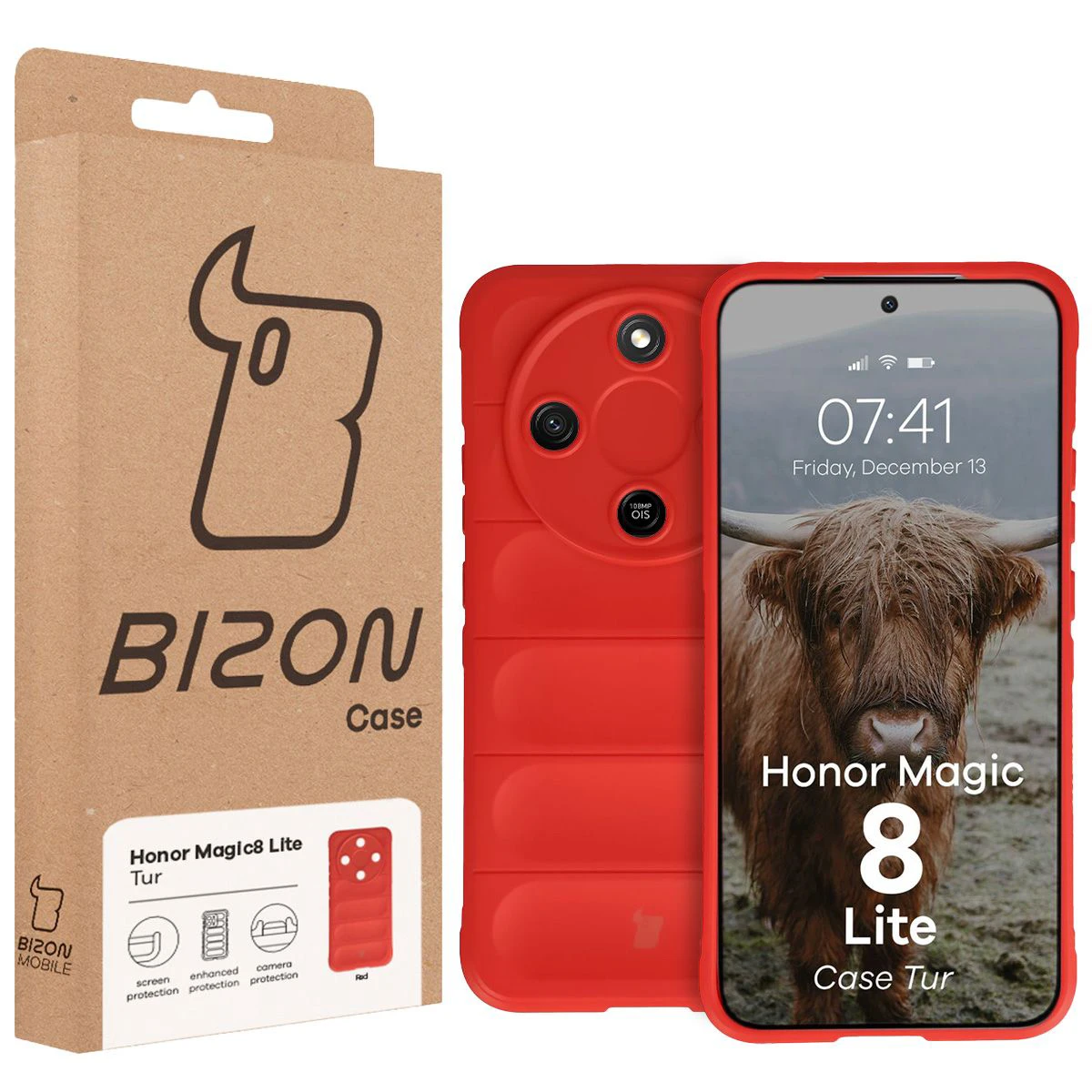 Vorderseite der Box Bizon Case mit dediziertem Etikett für Honor Magic8 Lite