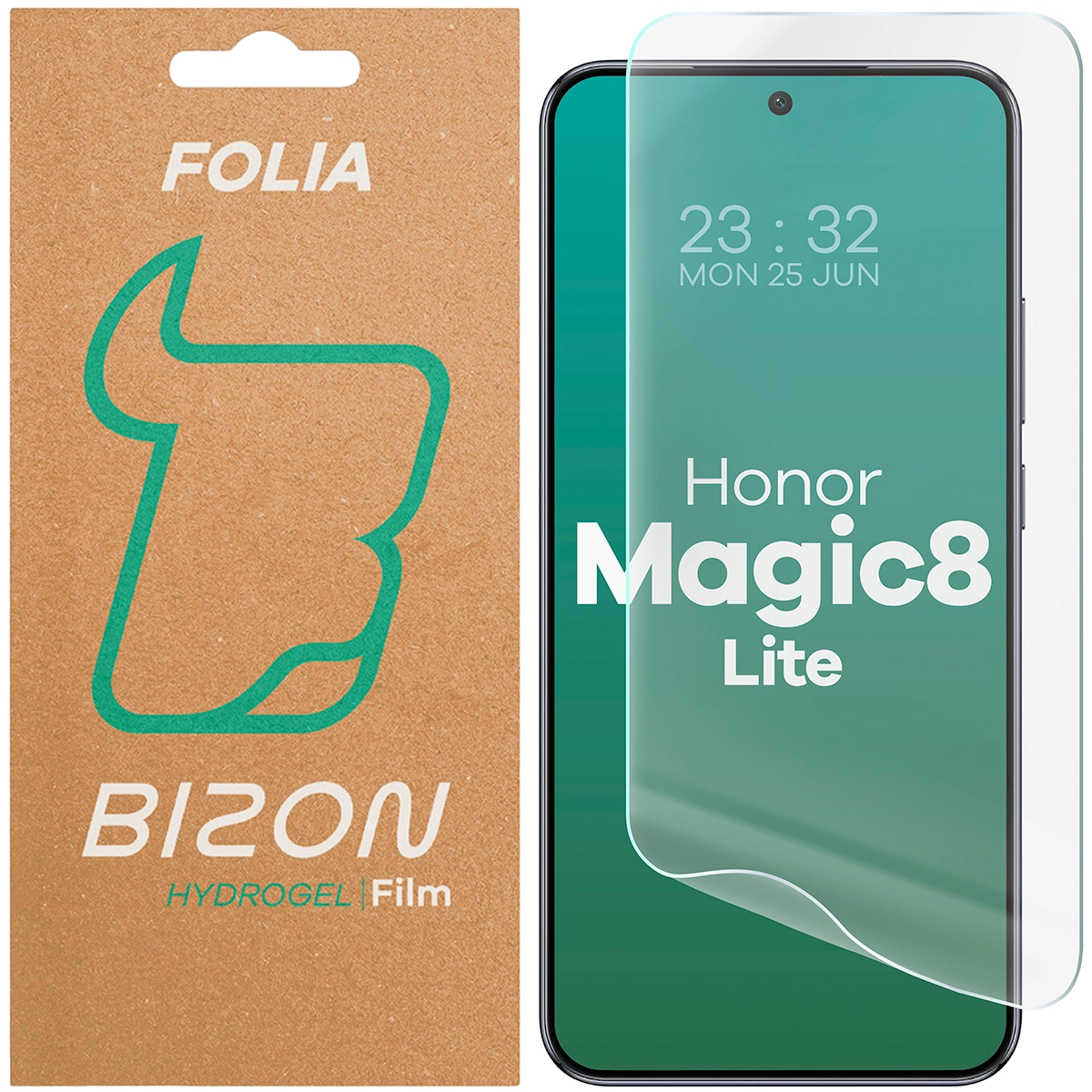 Pudełko i folia hydrożelowa na ekran Bizon Glass Hydrogel Front do Honor Magic8 Lite