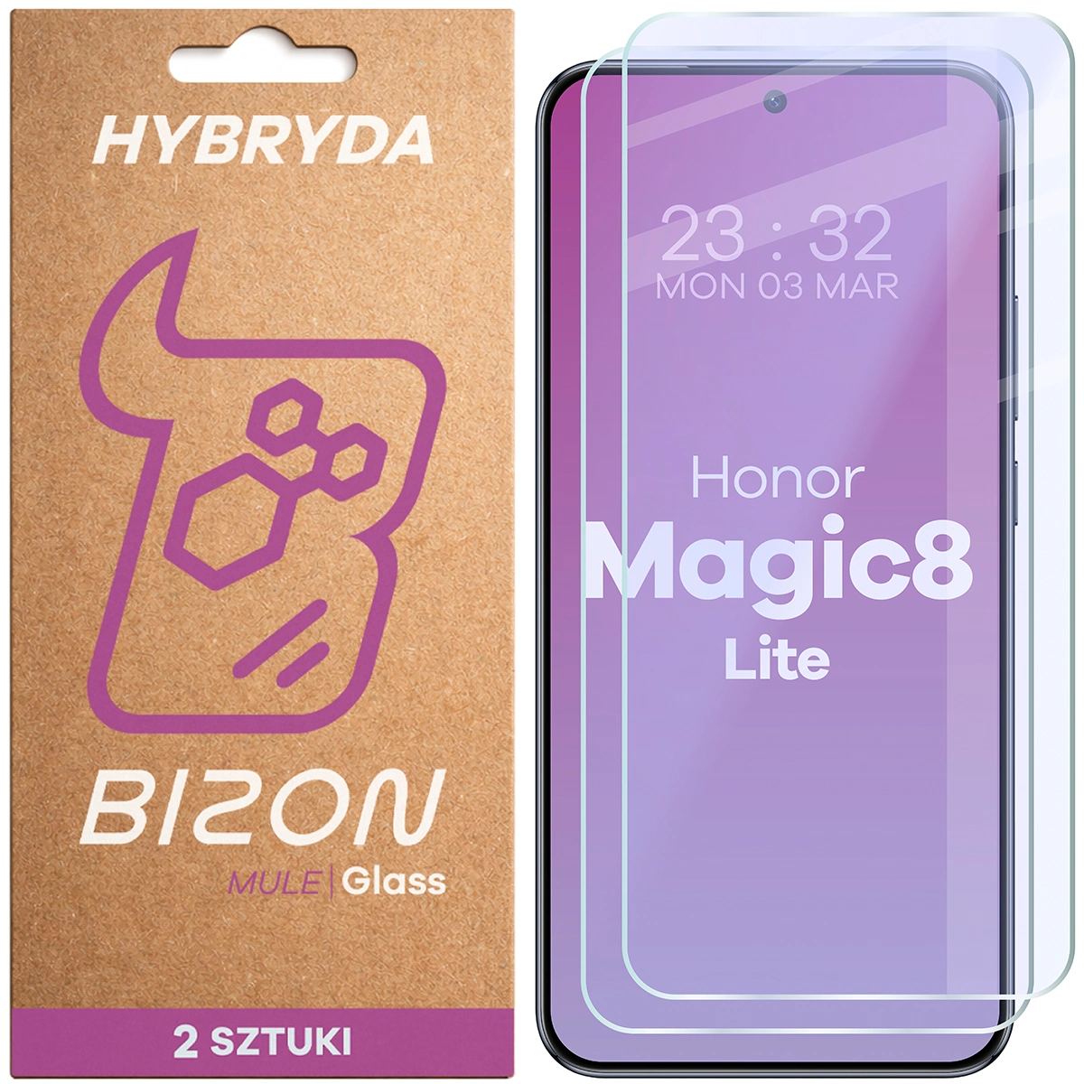 Elastyczne szkło hybrydowe Bizon Glass Mule Duo do Honor Magic8 Lite, 2 sztuki