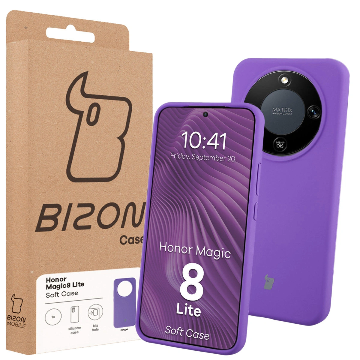 Vorderseite der Bizon Case Box mit dedikierter Etikette für das Honor Magic8 Lite
