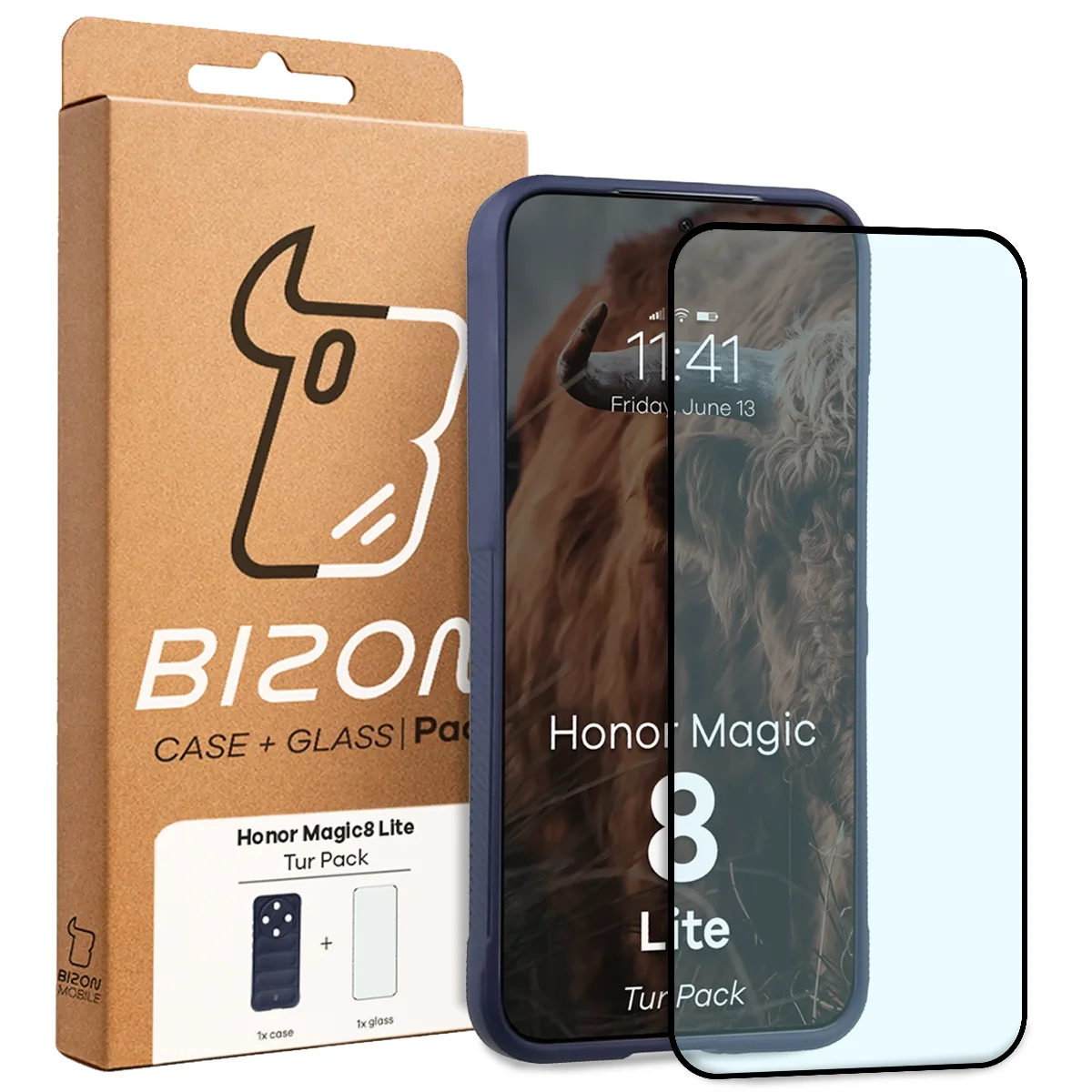 Front of the Bison Tur Pack box with a dedicated label for Honor Magic8 Lite