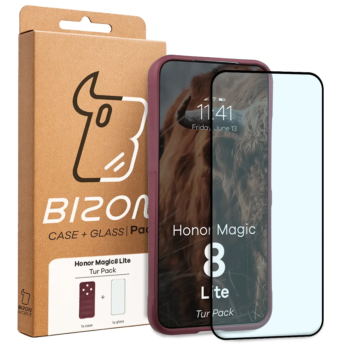 Front of the Bison Tur Pack box with a dedicated label for Honor Magic8 Lite