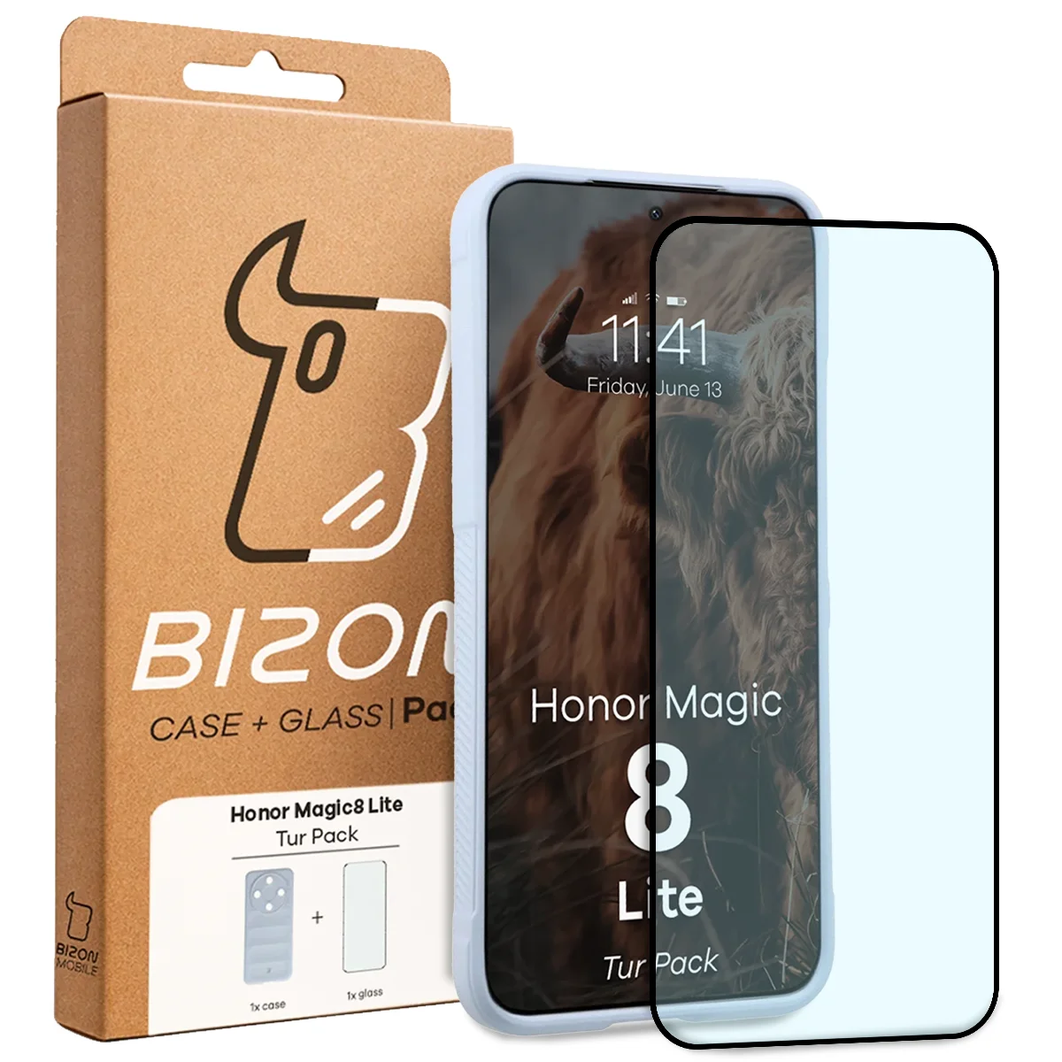 Front of the Bison Tur Pack box with a dedicated label for Honor Magic8 Lite