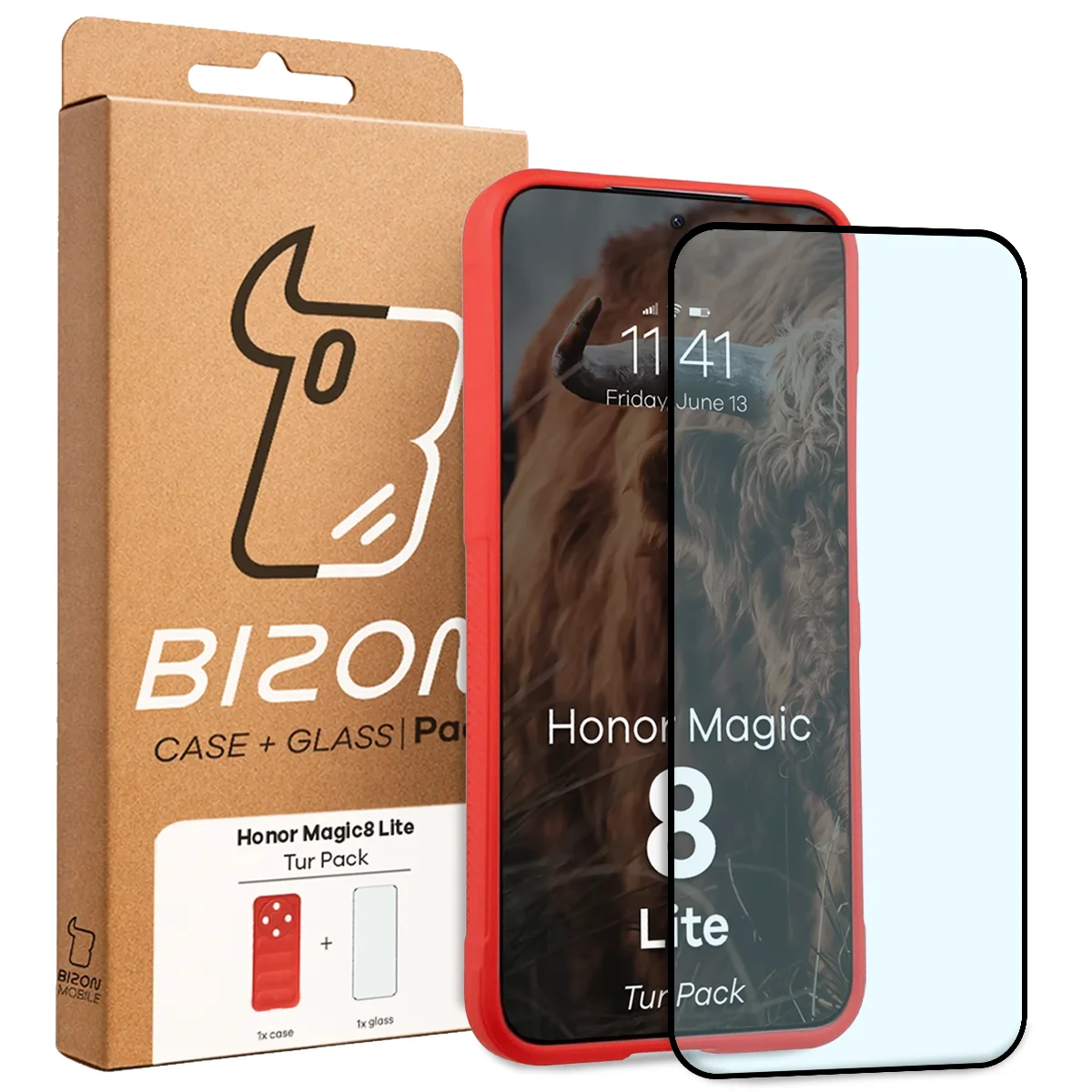 Front of the Bison Tur Pack box with a dedicated label for Honor Magic8 Lite