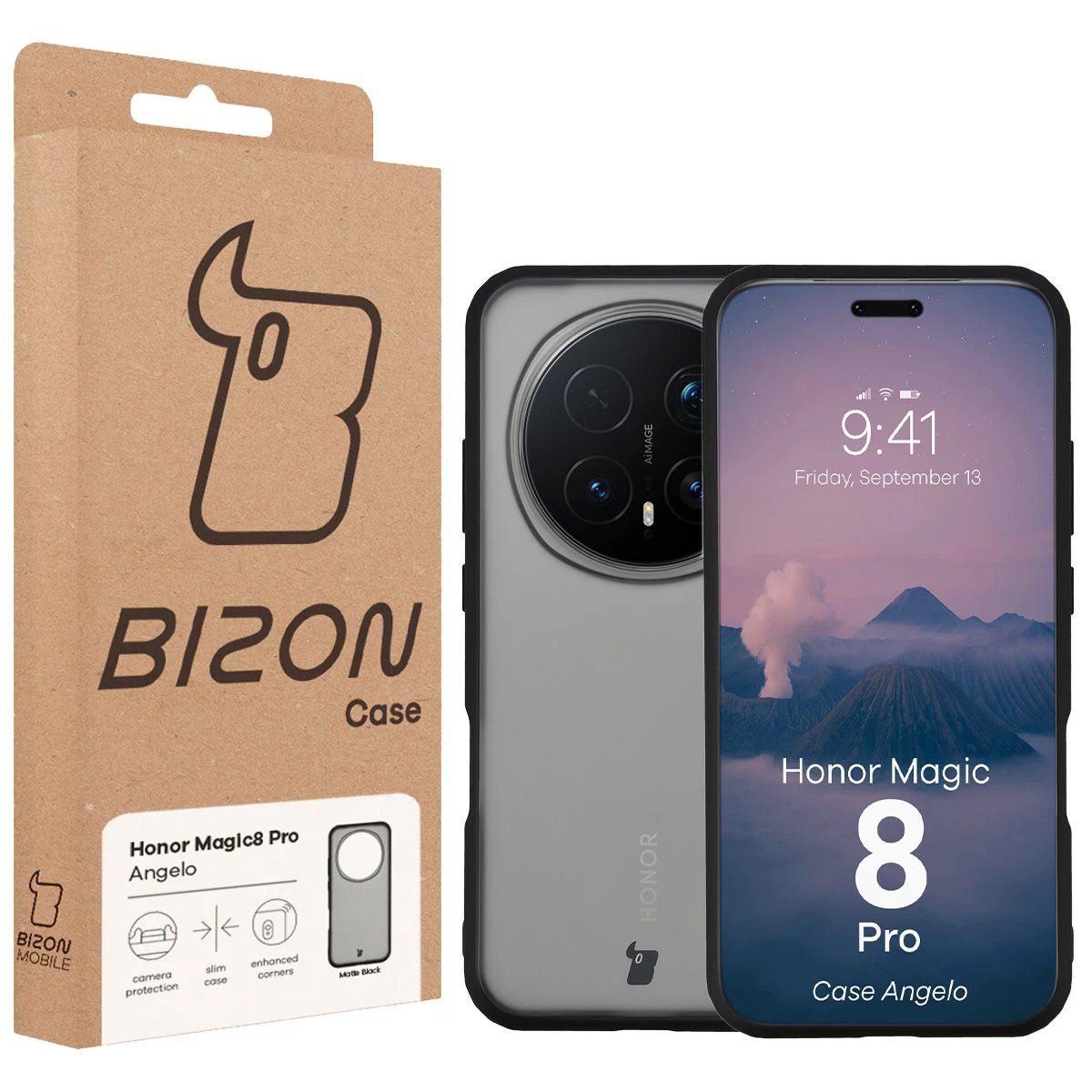 Vorderseite der Bizon Case Box mit spezieller Etikette für das Honor Magic8 Pro