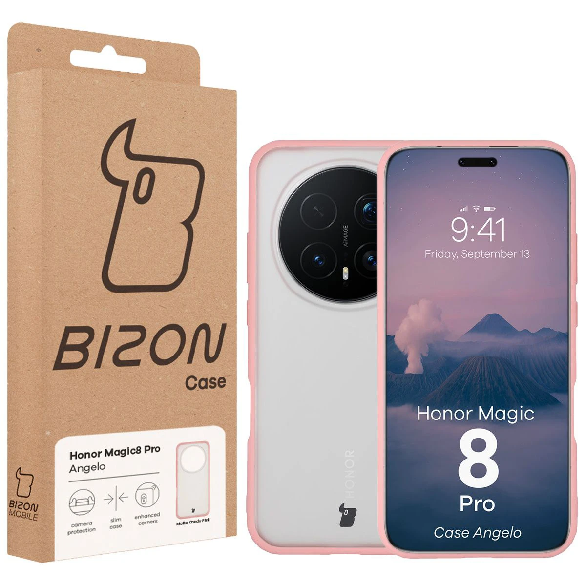 Vorderseite der Bizon Case Verpackung mit dediziertem Etikett für Honor Magic8 Pro