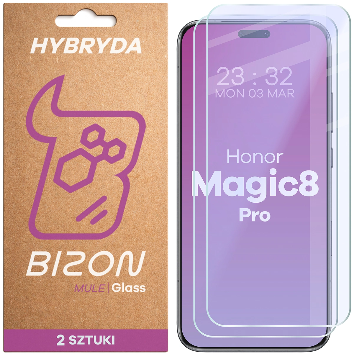 Elastyczne szkło hybrydowe Bizon Glass Mule Duo do Honor Magic8 Pro, 2 sztuki