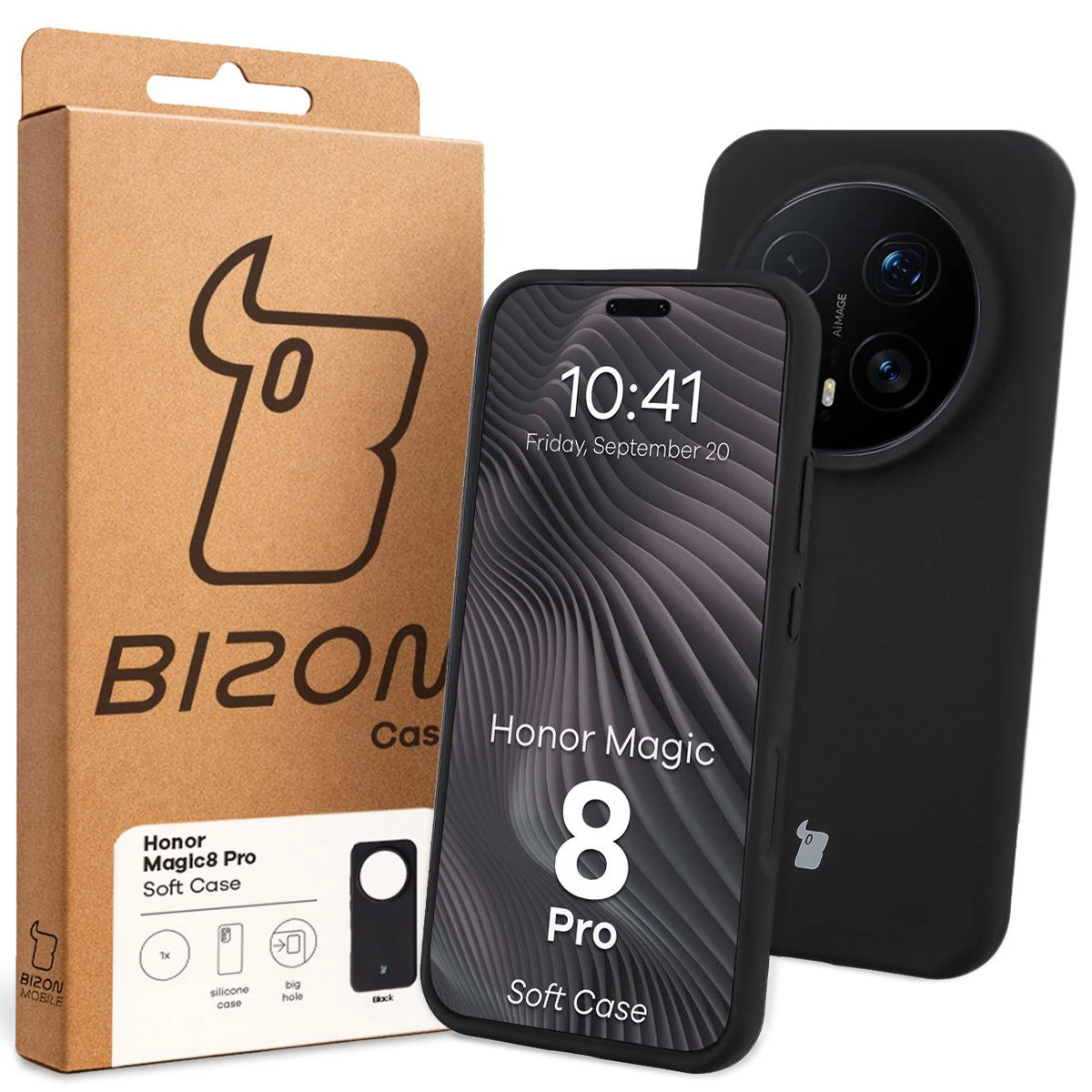 Vorderseite der Bizon Case-Packung mit dediziertem Etikett für das Honor Magic8 Pro