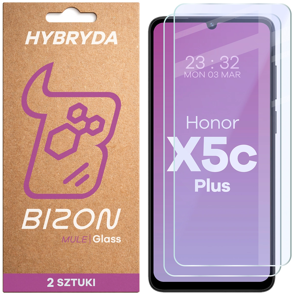 Elastyczne szkło hybrydowe Bizon Glass Mule Duo do Honor X5c Plus, 2 sztuki