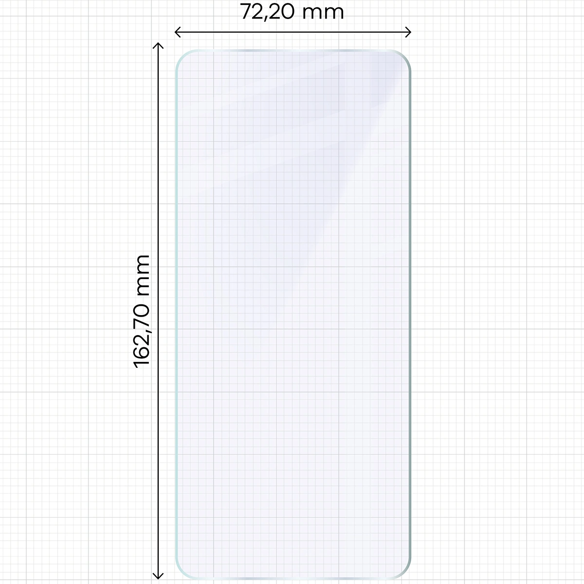 Miarka z wymiarami szkła hybrydowego Bizon Glass Mule Duo do Honor X5c Plus