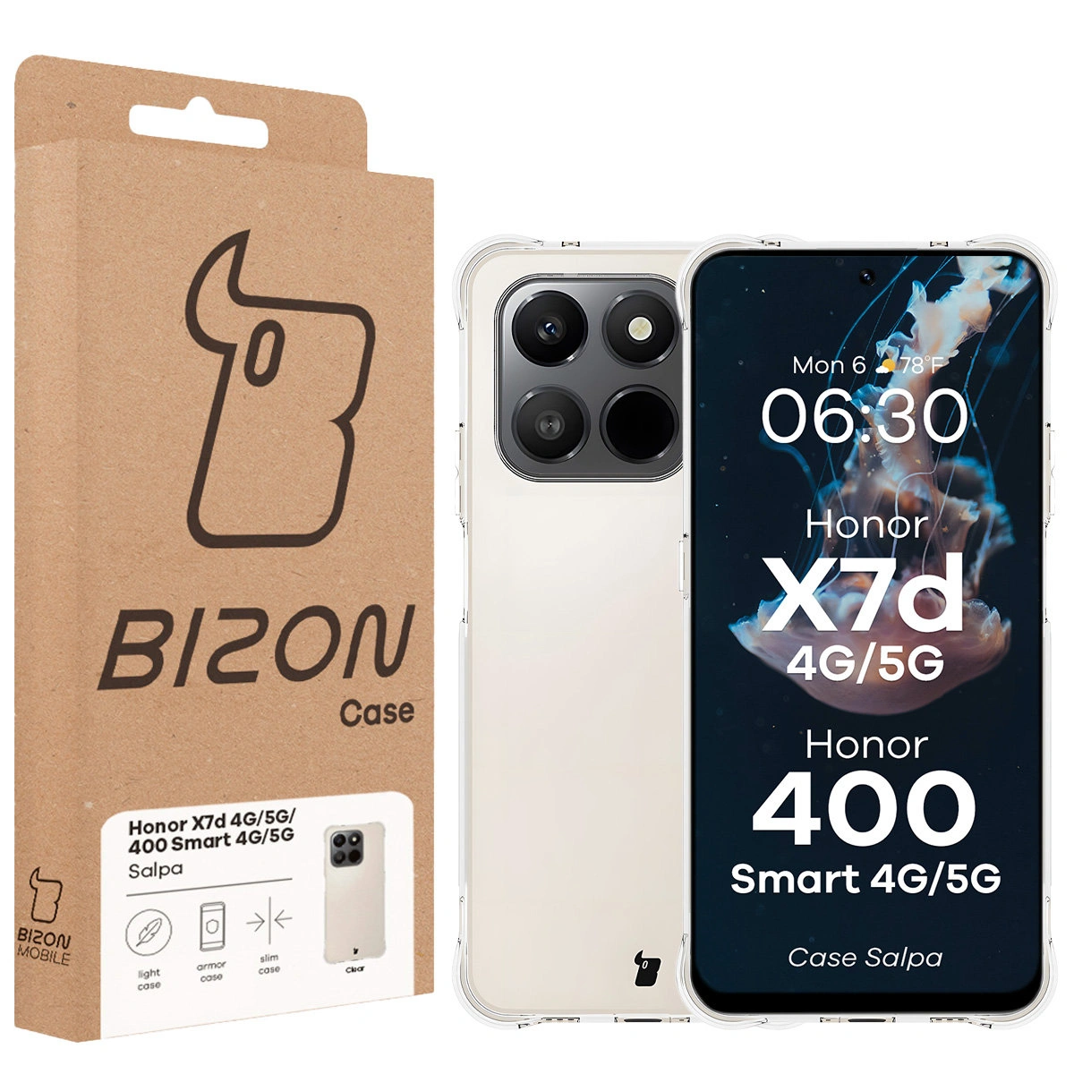Front of the Bison Case box with a dedicated label for Honor X7d 4G/5G / Honor 400 Smart 4G/5G