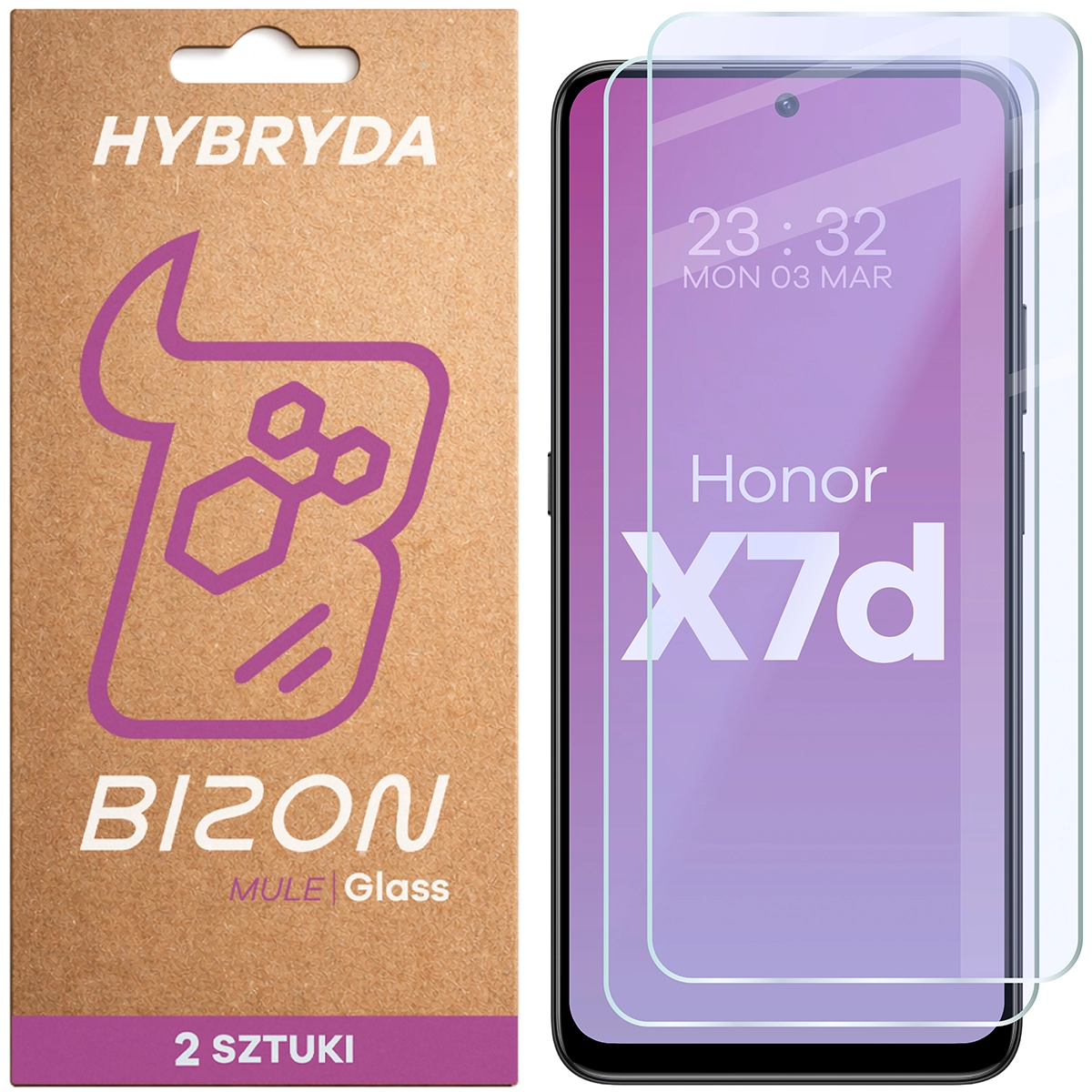 Elastyczne szkło hybrydowe Bizon Glass Mule Duo do Honor X7d, 2 sztuki