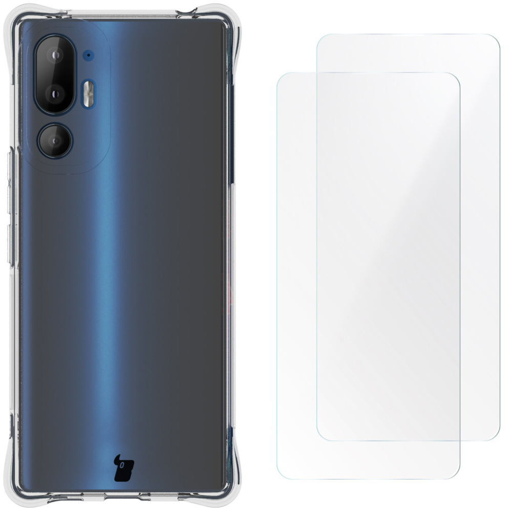 Flexible Hülle + 2x Folie für den Bildschirm Bizon Case Clear Pack für das HTC U24 Pro, transparent