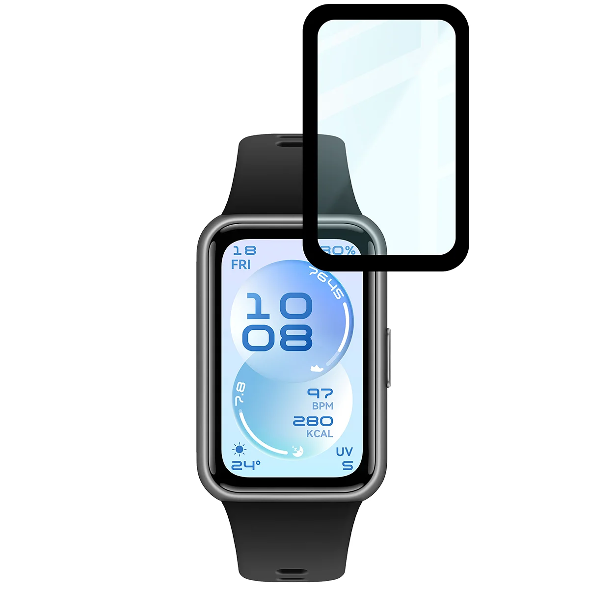 Wymiary szkła hybrydowego Bizon Glass Watch Edge dla Huawei Band 11