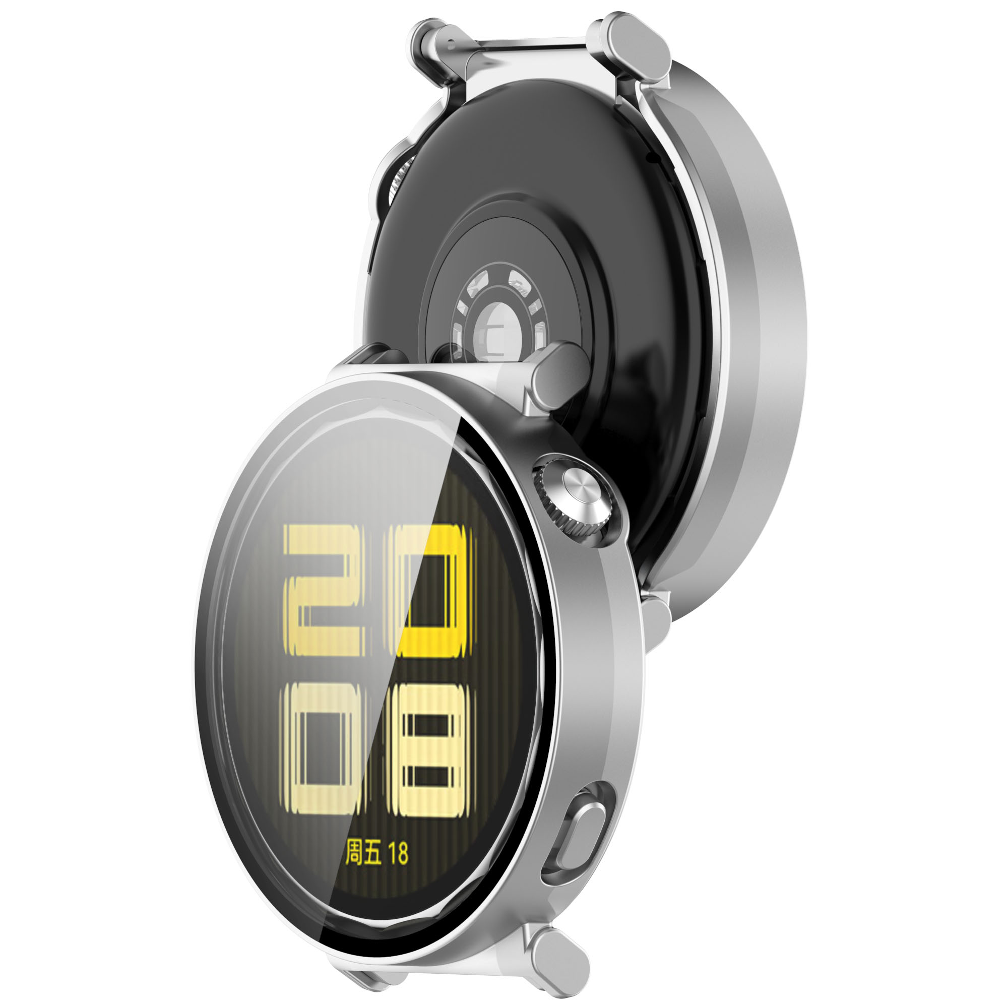 Husă cu sticlă pentru ceas Bizon Case+Glass Huawei Watch GT 5 41 mm, argintiu satinat