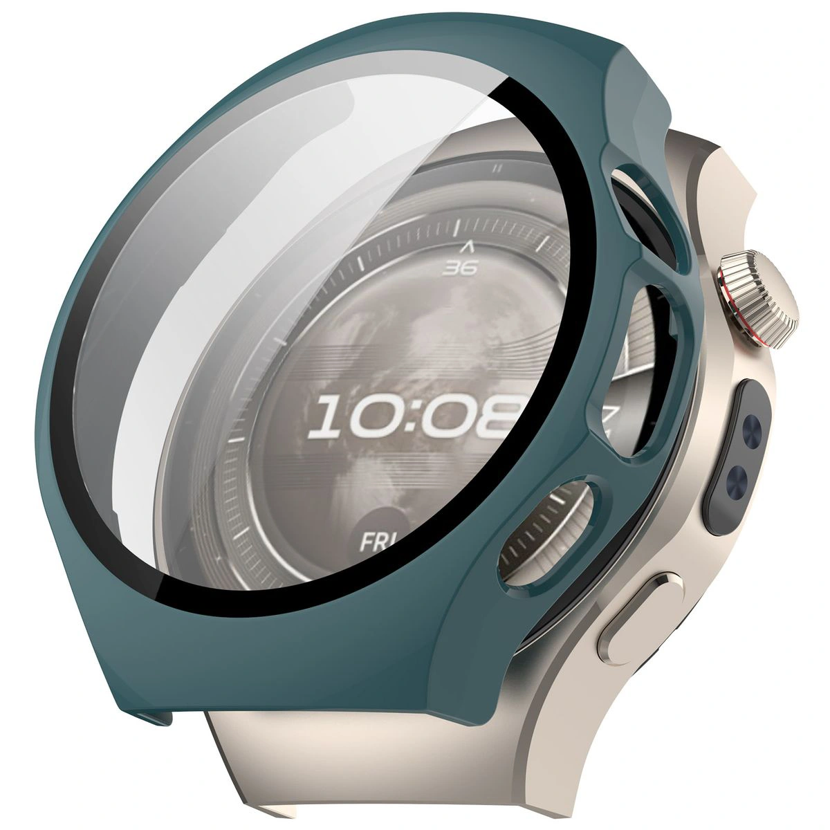 Wizualizacja nakładania etui Bizon Case+Glass Watch do Huawei Watch 5 42 mm