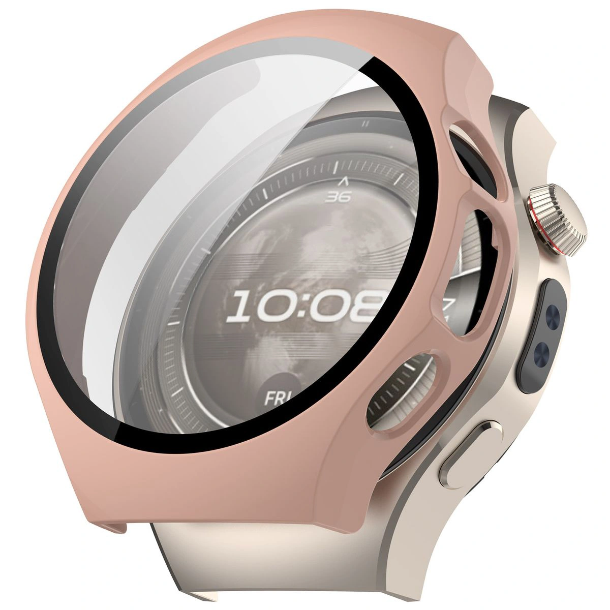 Wizualizacja nakładania etui Bizon Case+Glass Watch do Huawei Watch 5 46 mm