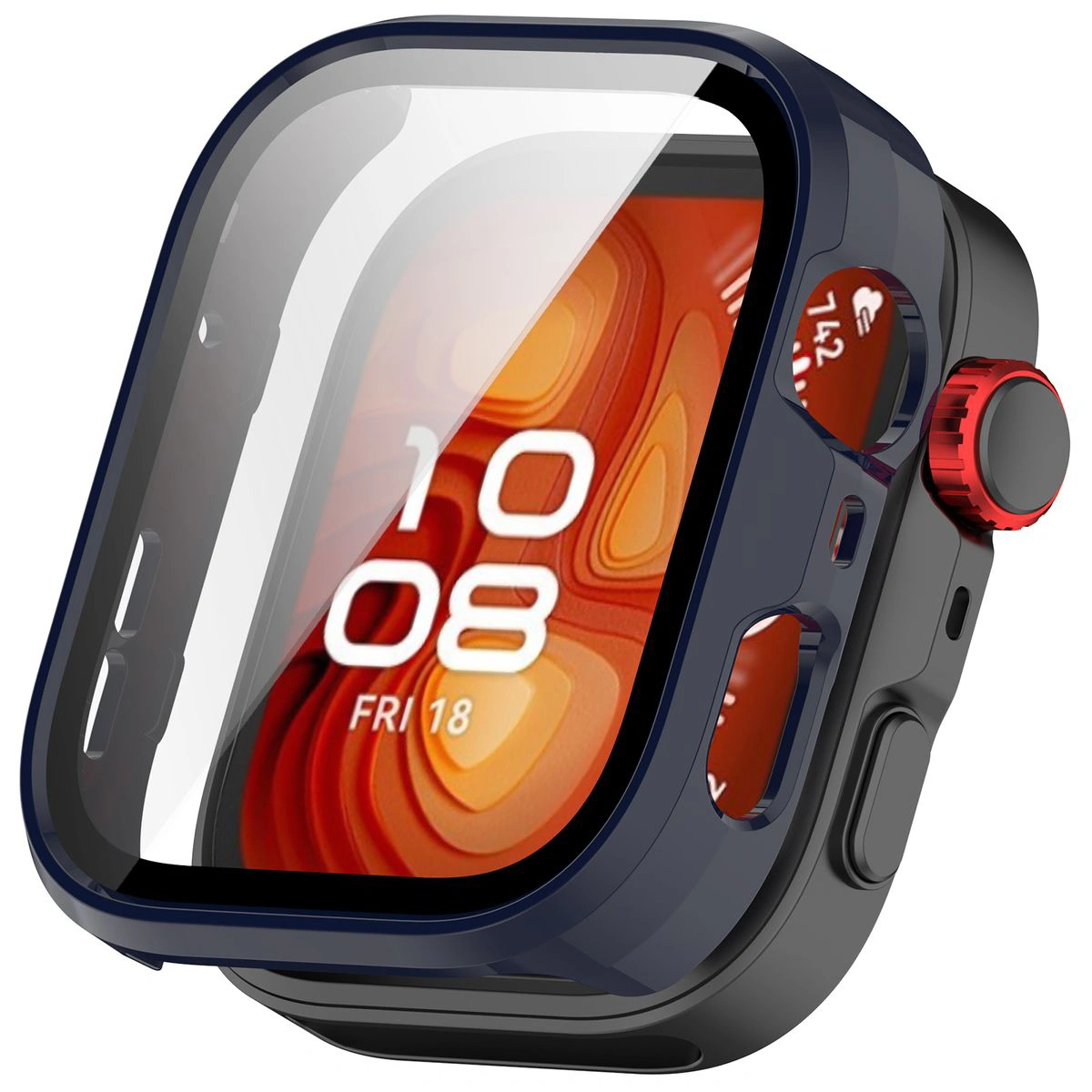 Wizualizacja nakładania etui Bizon Case+Glass Watch do Huawei Watch Fit 4 Pro