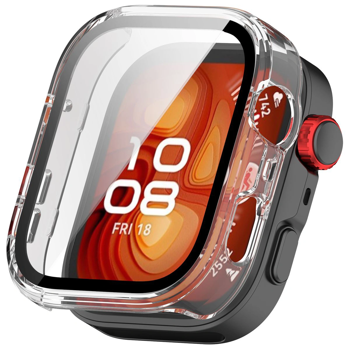 Wizualizacja nakładania etui Bizon Case+Glass Watch do Huawei Watch Fit 4 Pro