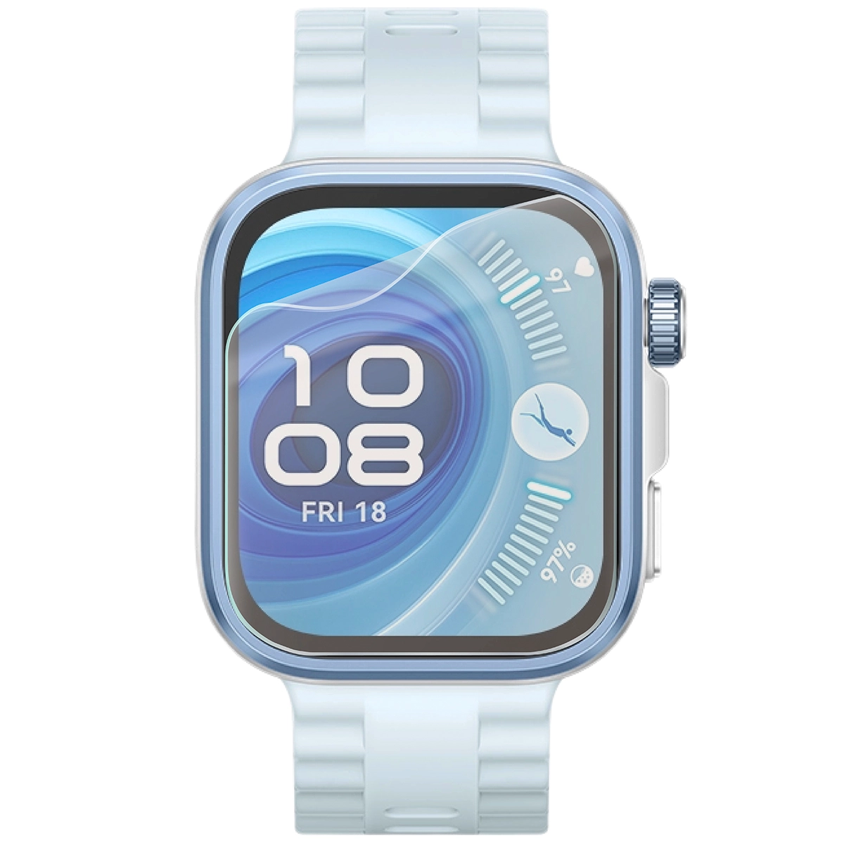 Smartwatch z nałożoną folią ochronną Bizon Glass Watch Film Sun do Huawei Watch Fit 4 Pro