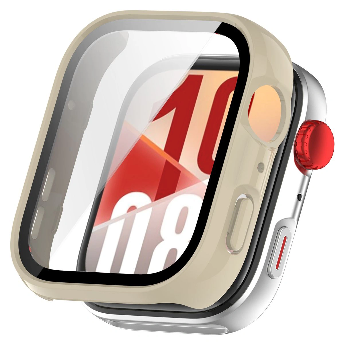 Wizualizacja nakładania etui Bizon Case+Glass Watch do Huawei Watch Fit 4