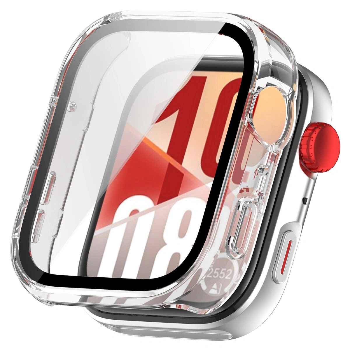 Wizualizacja nakładania etui Bizon Case+Glass Watch do Huawei Watch Fit 4