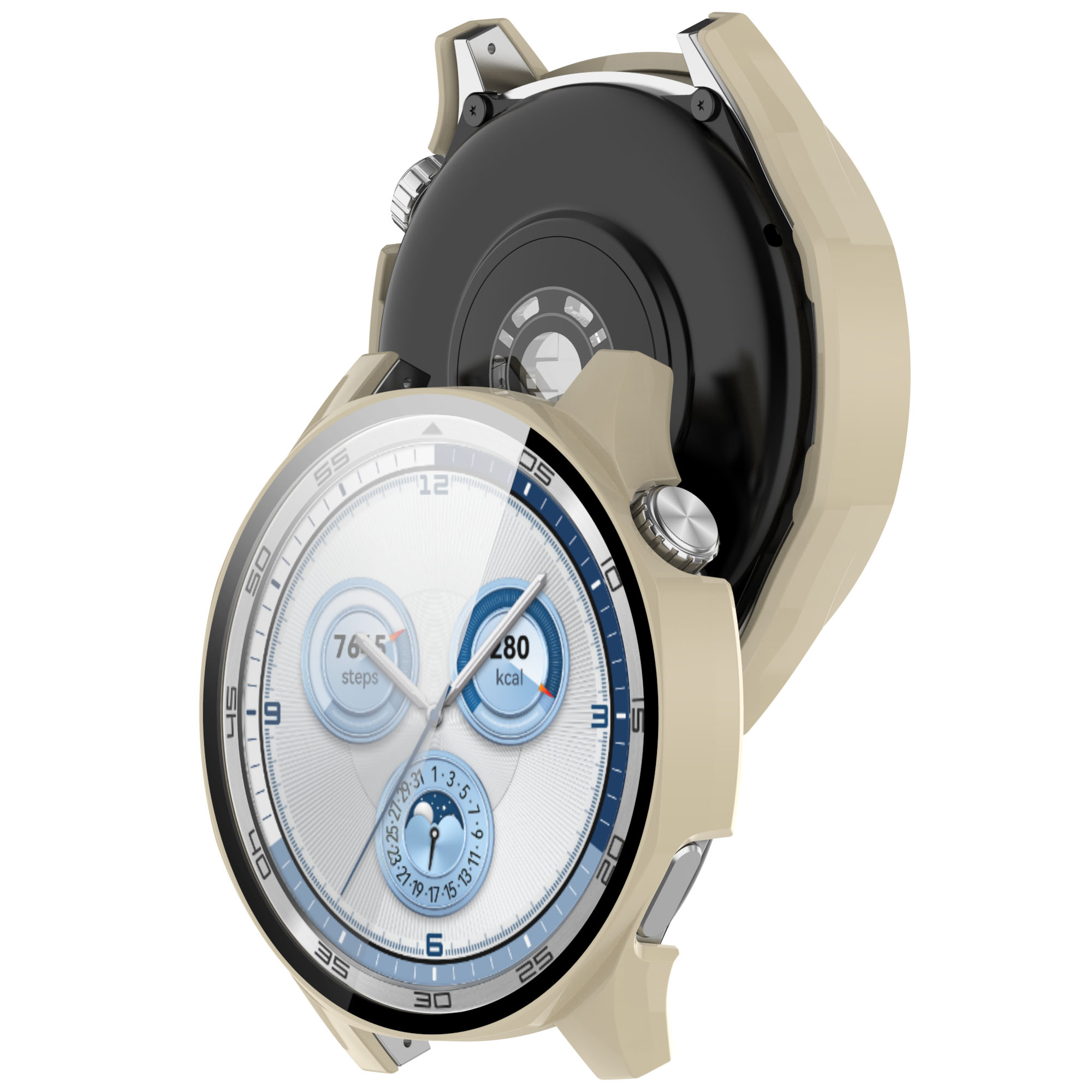 Hülle mit Glas für die Uhr Bizon Case+Glass Huawei Watch GT 5 46 mm, beige