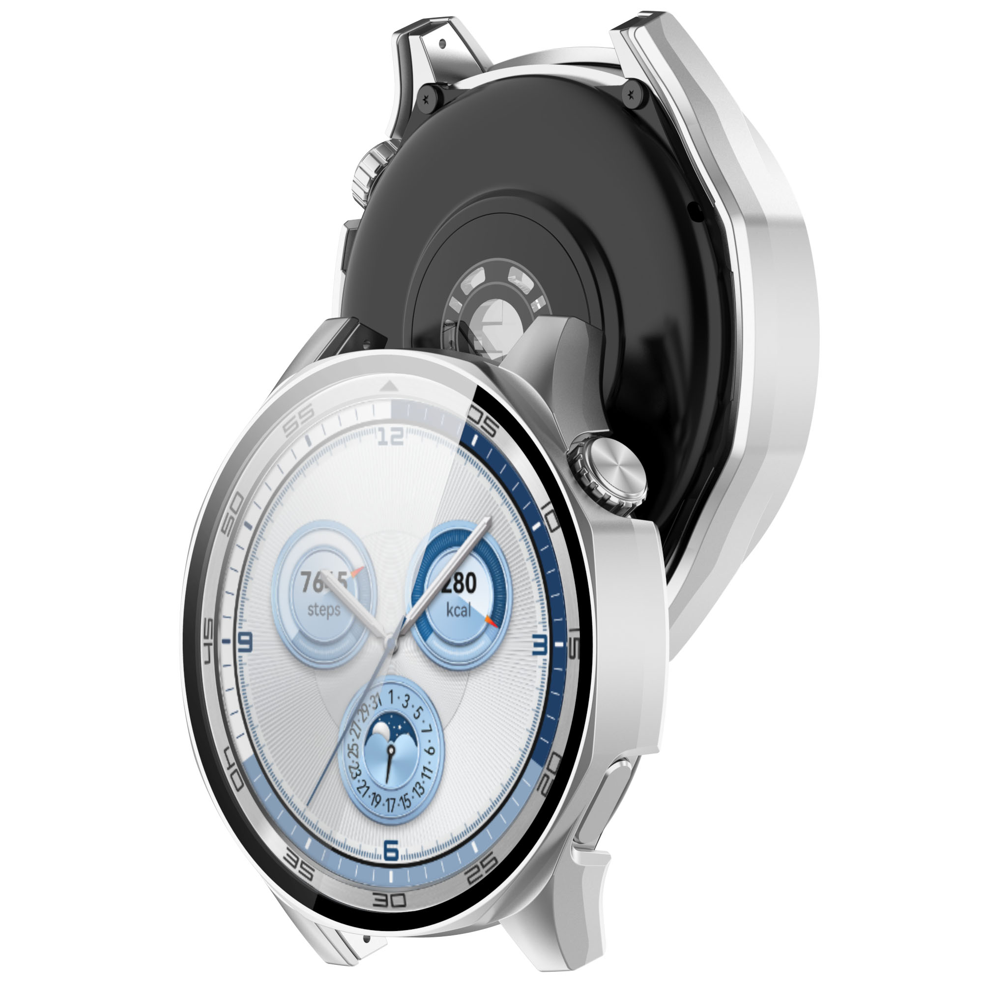 Husă cu sticlă pentru ceas Bizon Case+Glass Huawei Watch GT 5 46 mm, satinată argintie