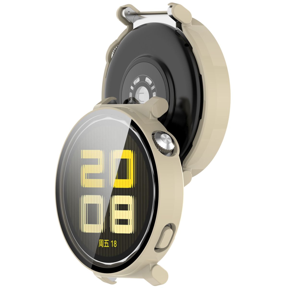 Etui ze szkłem do zegarka Bizon Case+Glass Huawei Watch GT 5 Pro 42 mm, beżowy
