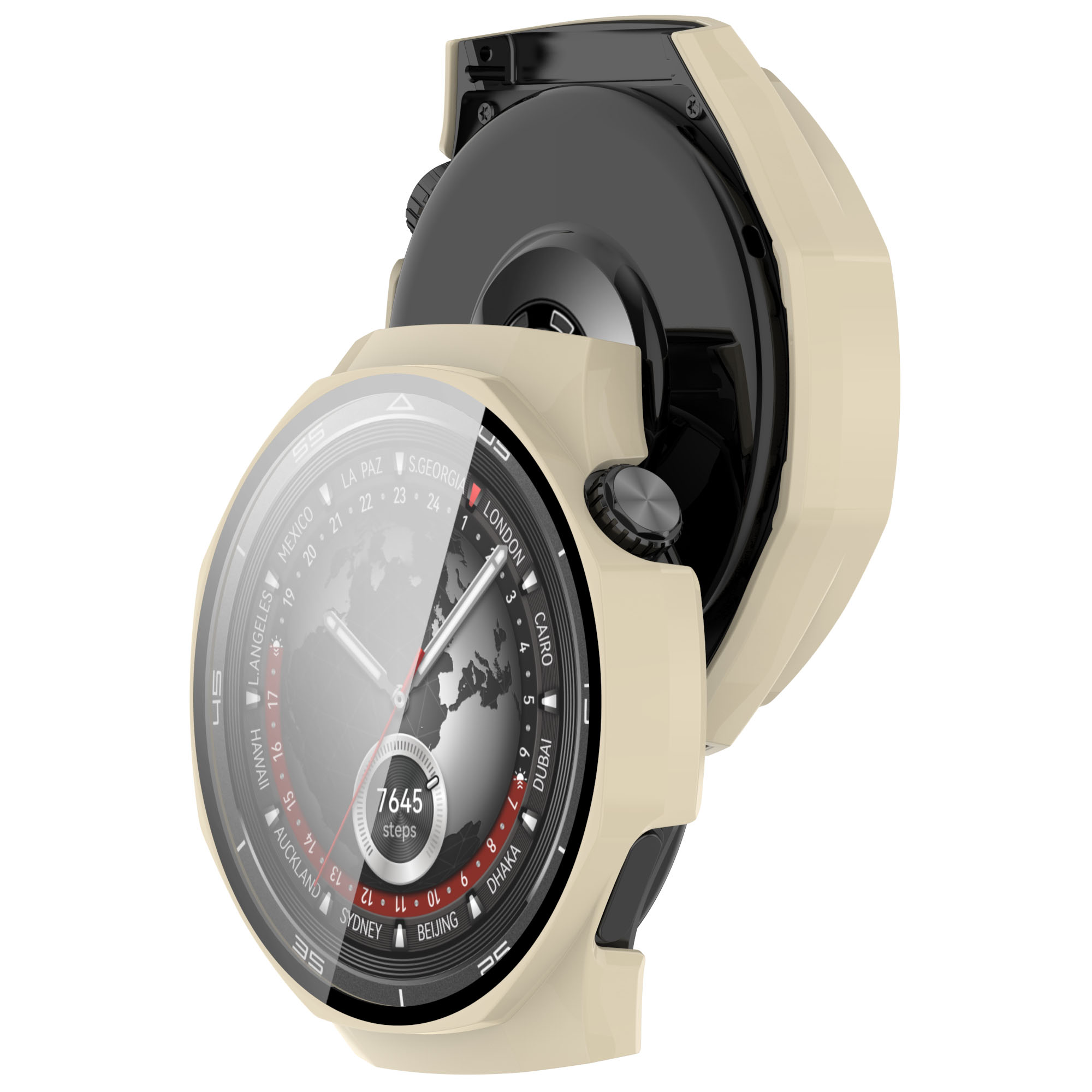 Husă cu sticlă pentru ceas Bizon Case+Glass Huawei Watch GT 5 Pro 46 mm, bej