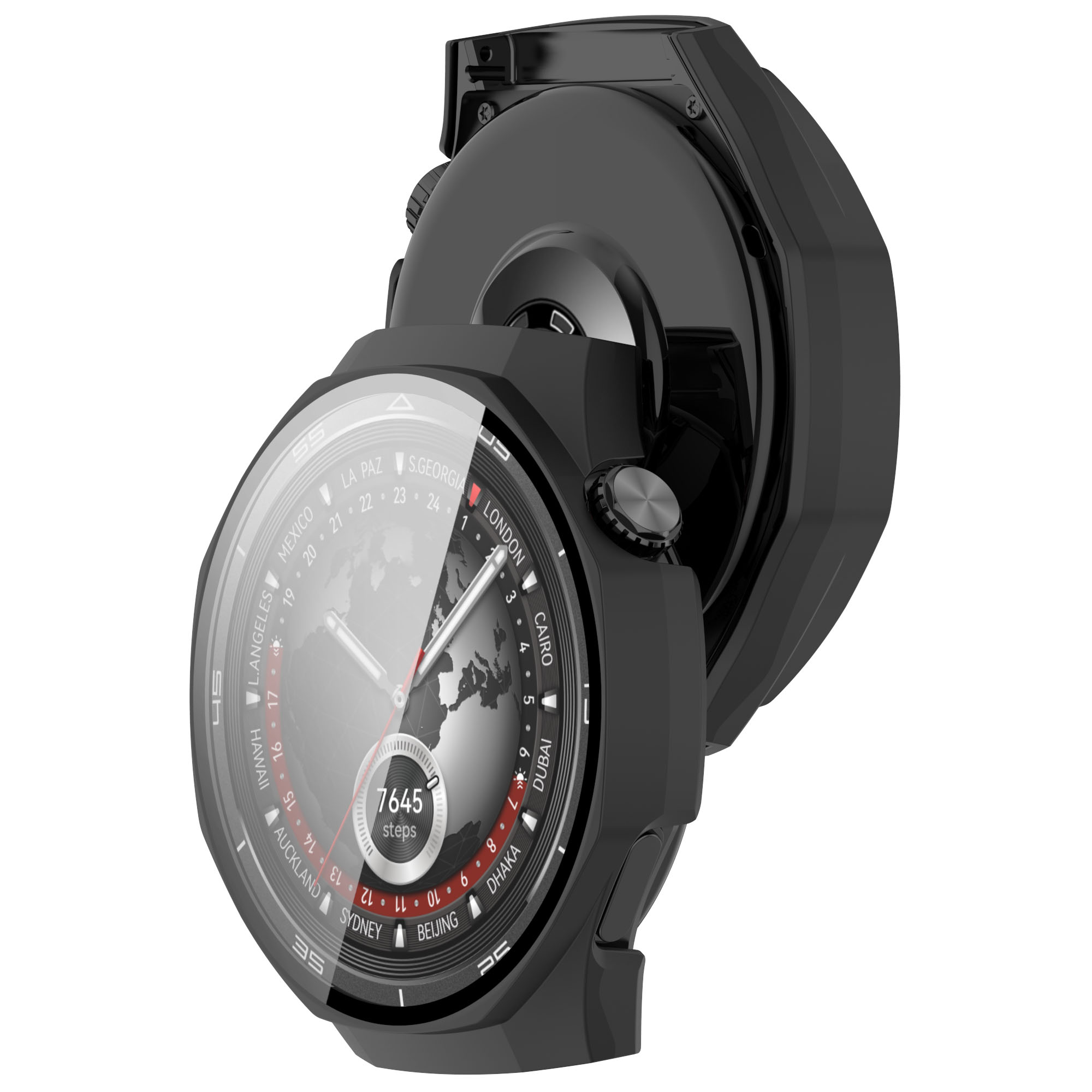 Husa cu sticlă pentru ceas Bizon Case+Glass Huawei Watch GT 5 Pro 46 mm, negru mat