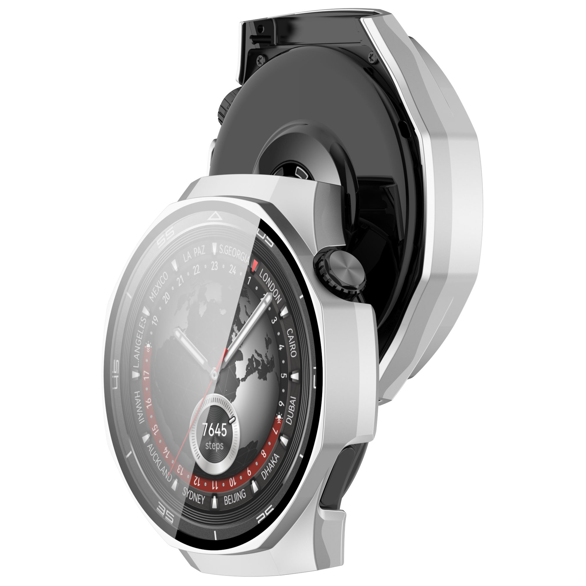 Husă cu sticlă pentru ceas Bizon Case+Glass Huawei Watch GT 5 Pro 46 mm, argintiu mat