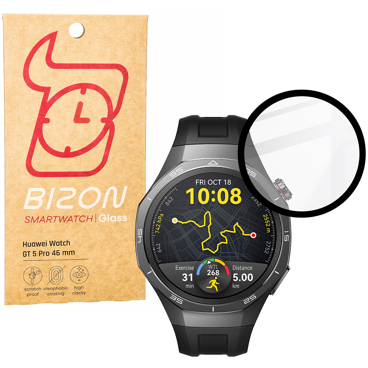 Hybrid glass for smartwatch Bizon Glass Watch Edge for Huawei Watch GT 5 Pro 46 mm