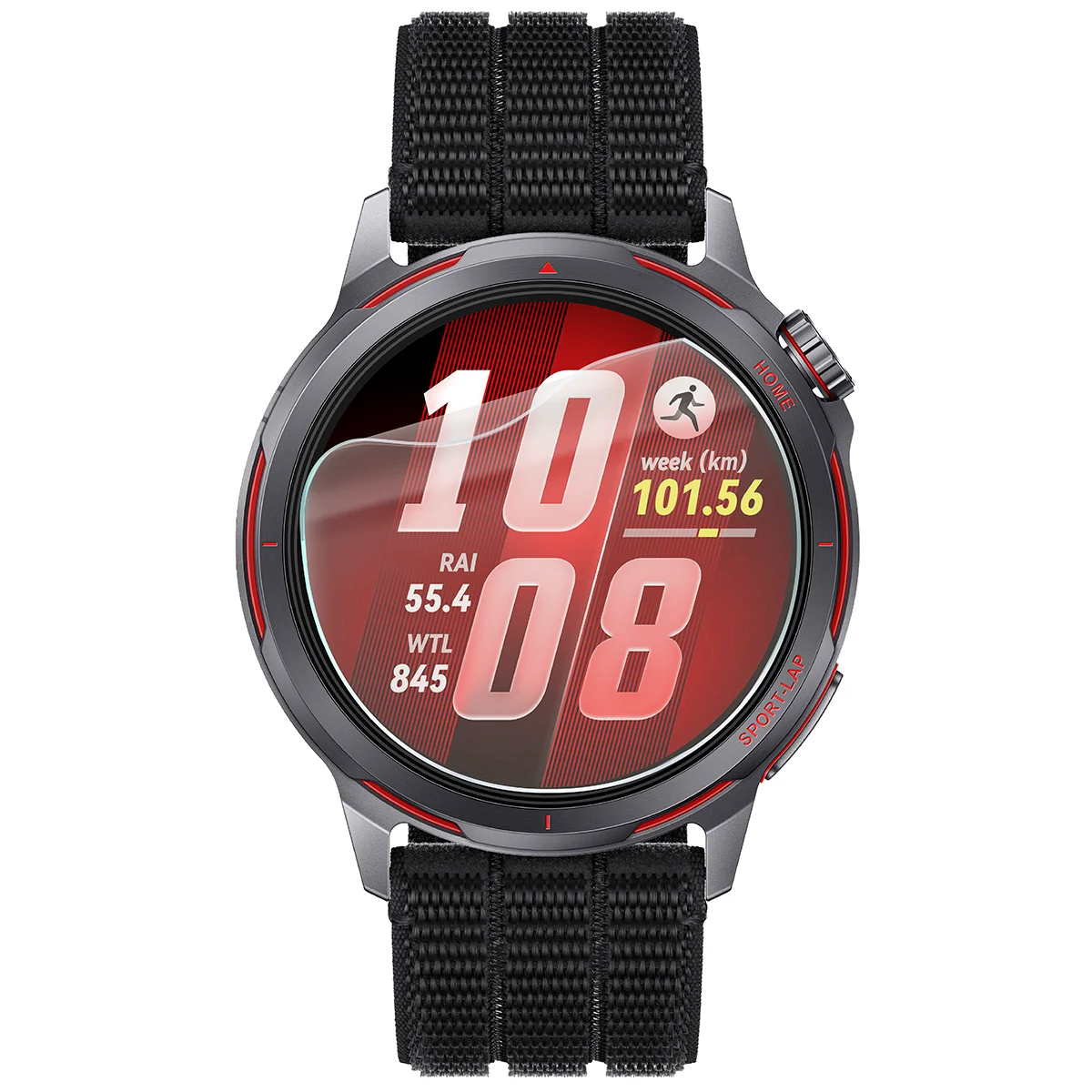 Smartwatch z nałożoną folią ochronną Bizon Watch Film Matte Duo do Huawei Watch GT Runner 2