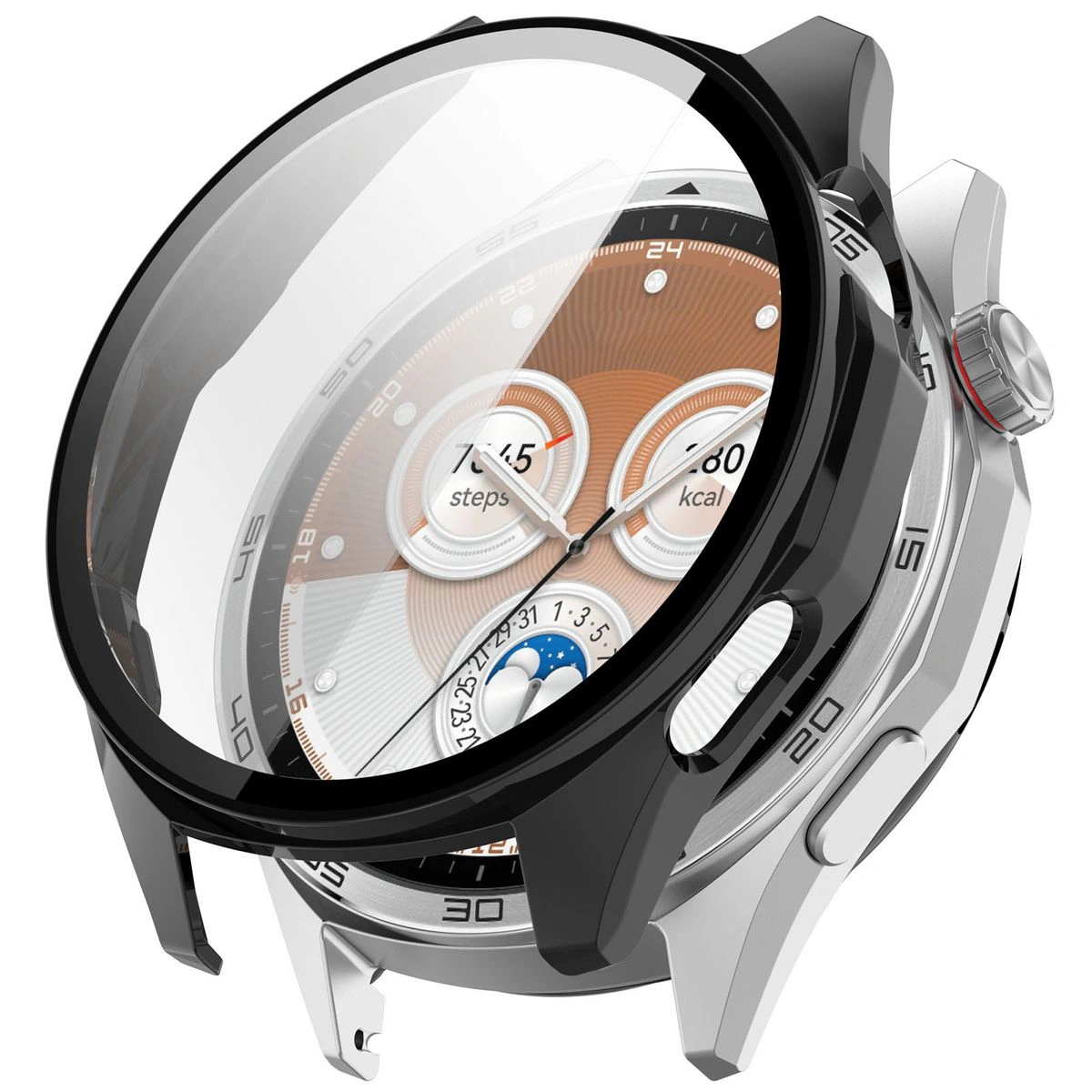 Wizualizacja nakładania etui Bizon Case+Glass Watch do Huawei Watch GT6 46 mm
