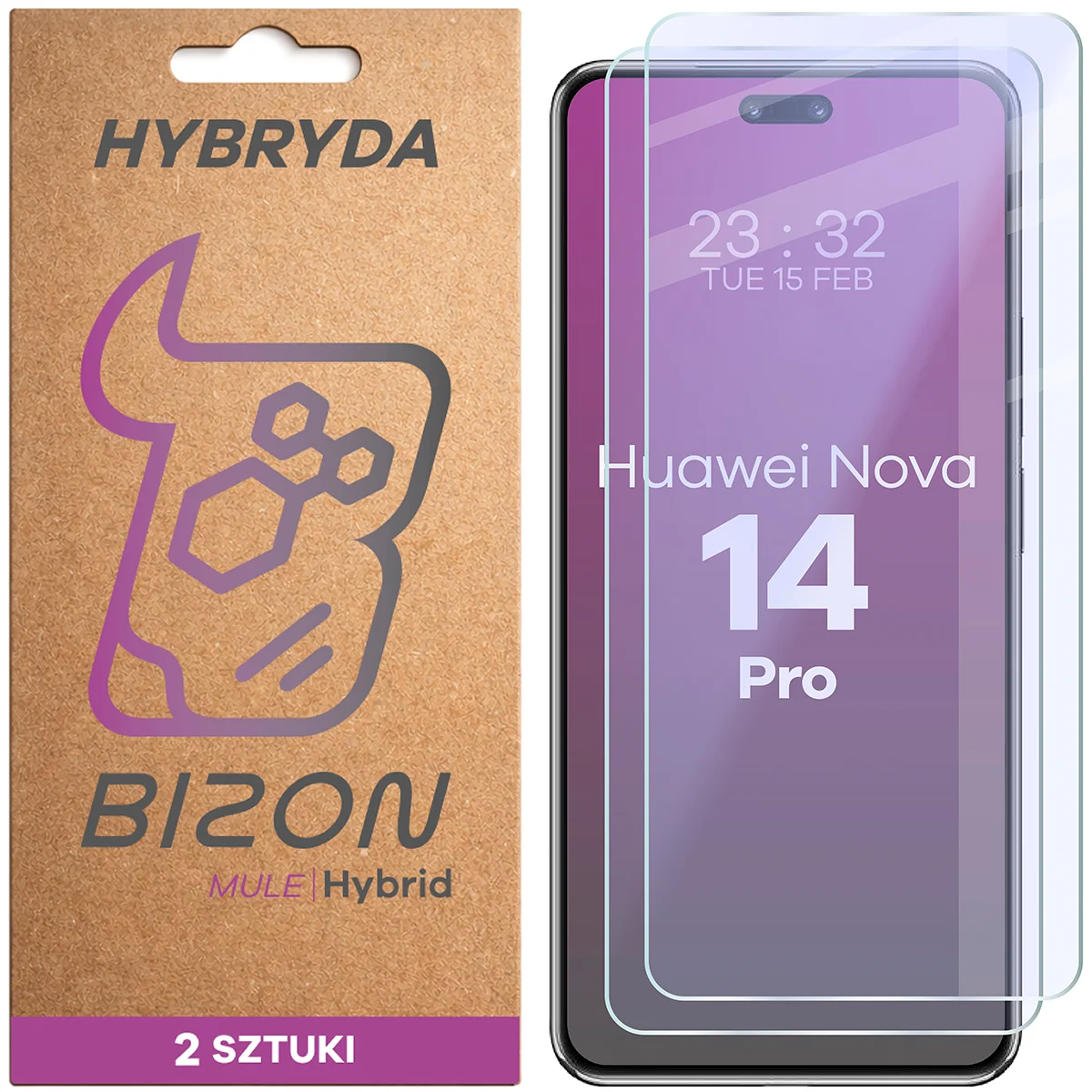 Flexible hybrid glass Bizon Hybrid Mule Duo for Huawei nova 14 Pro, 2 pieces