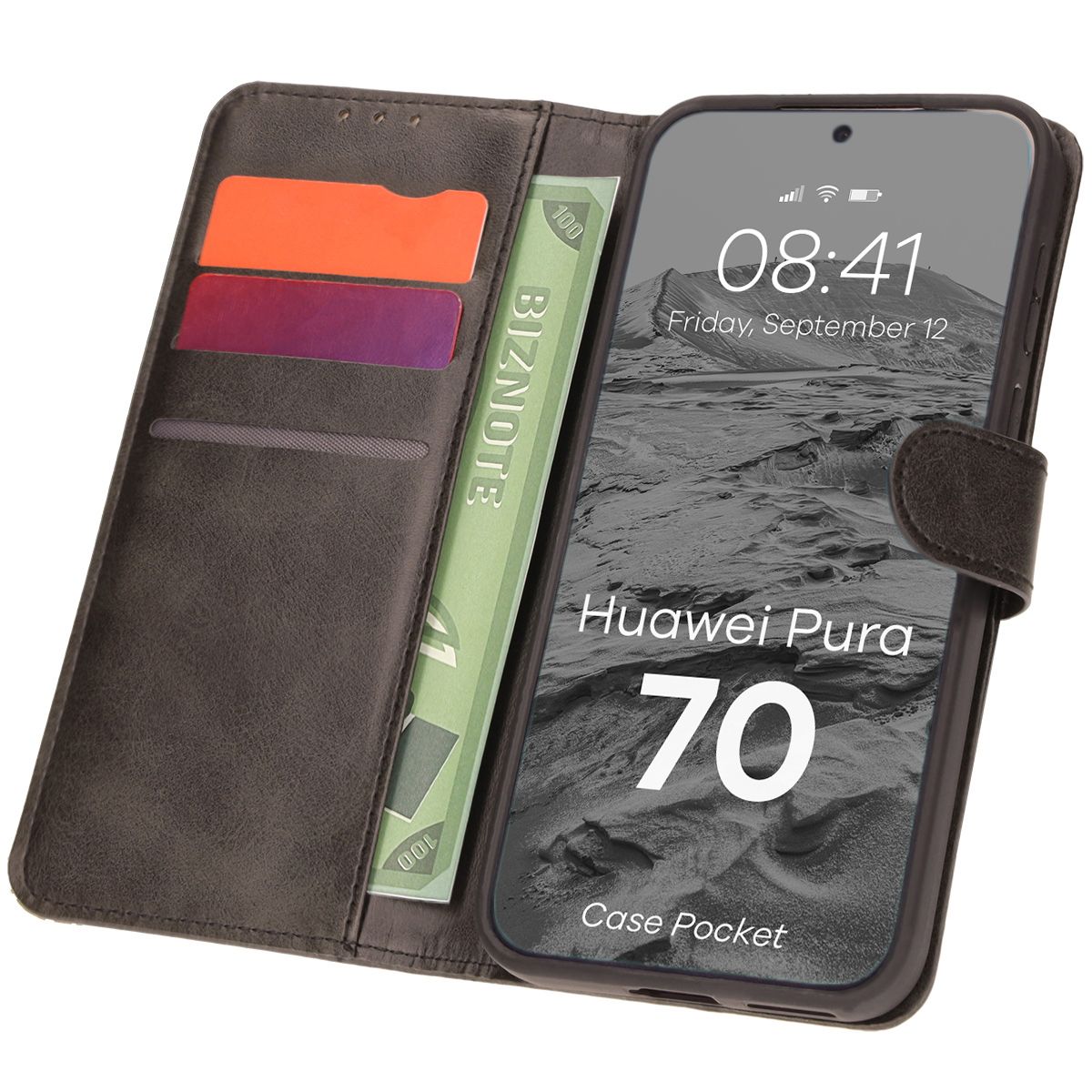 Etui cu clapetă Bizon Case Pocket pentru Huawei Pura 70