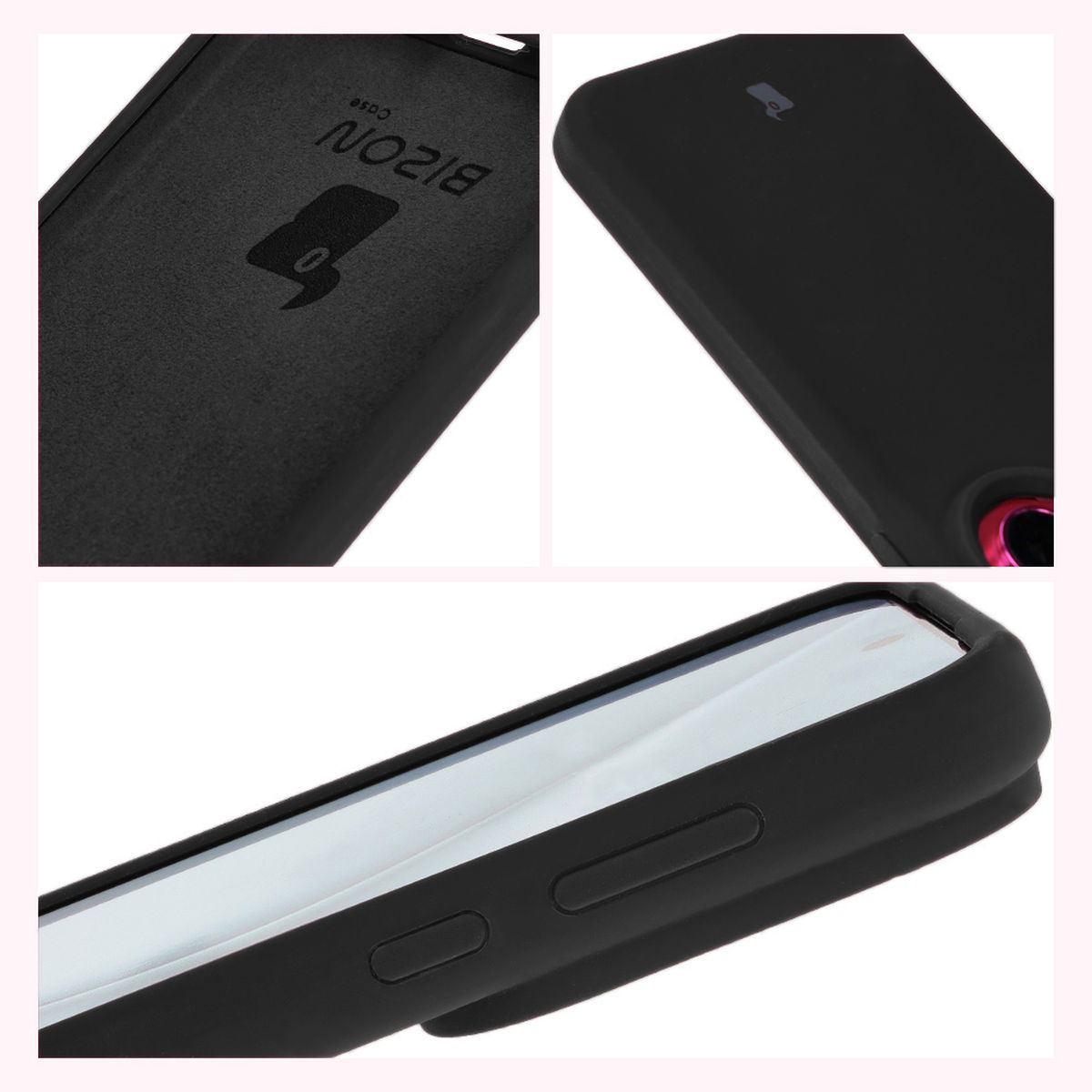 Bizon Soft Case construction: integrated covers, raised edges, and microfiber padding