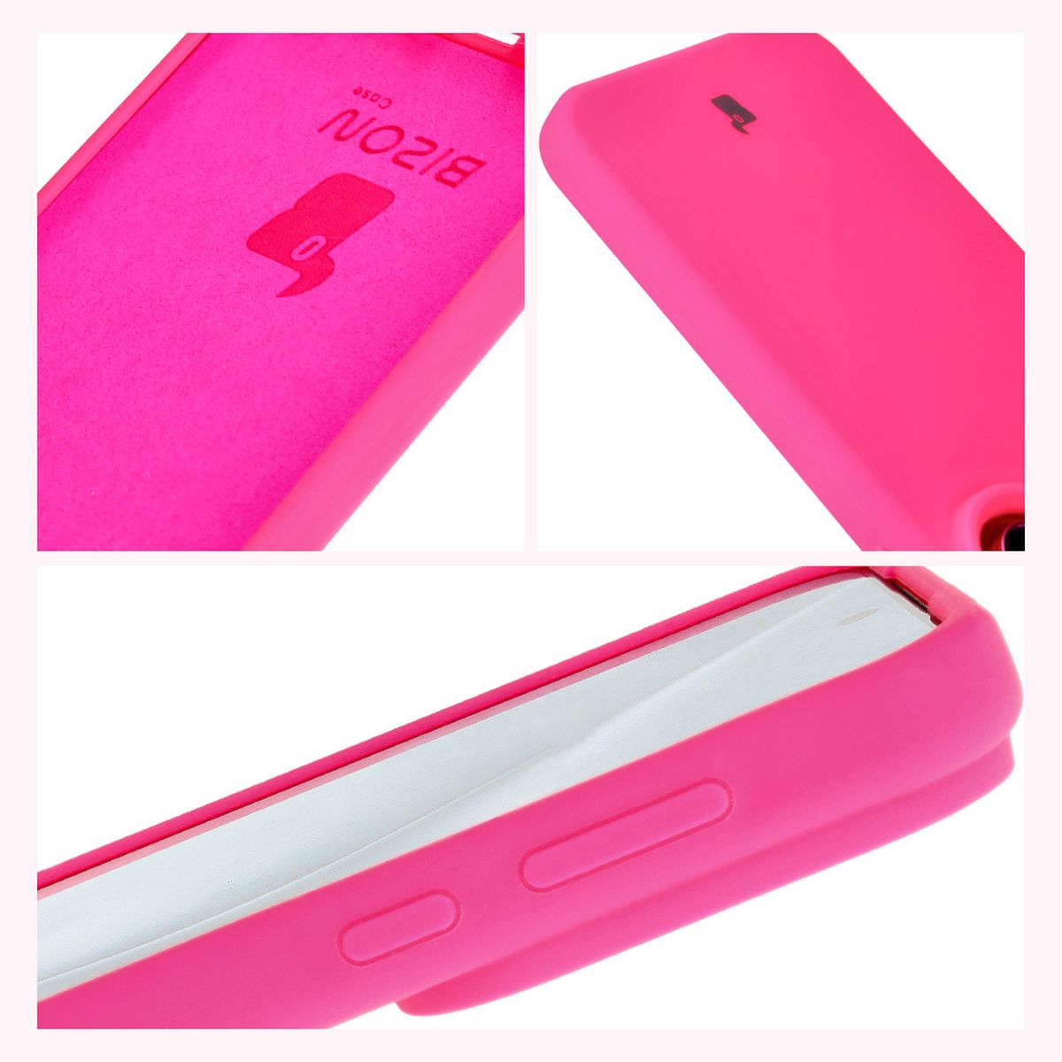 Bizon Soft Case construction: integrated covers, raised edges, and microfiber lining