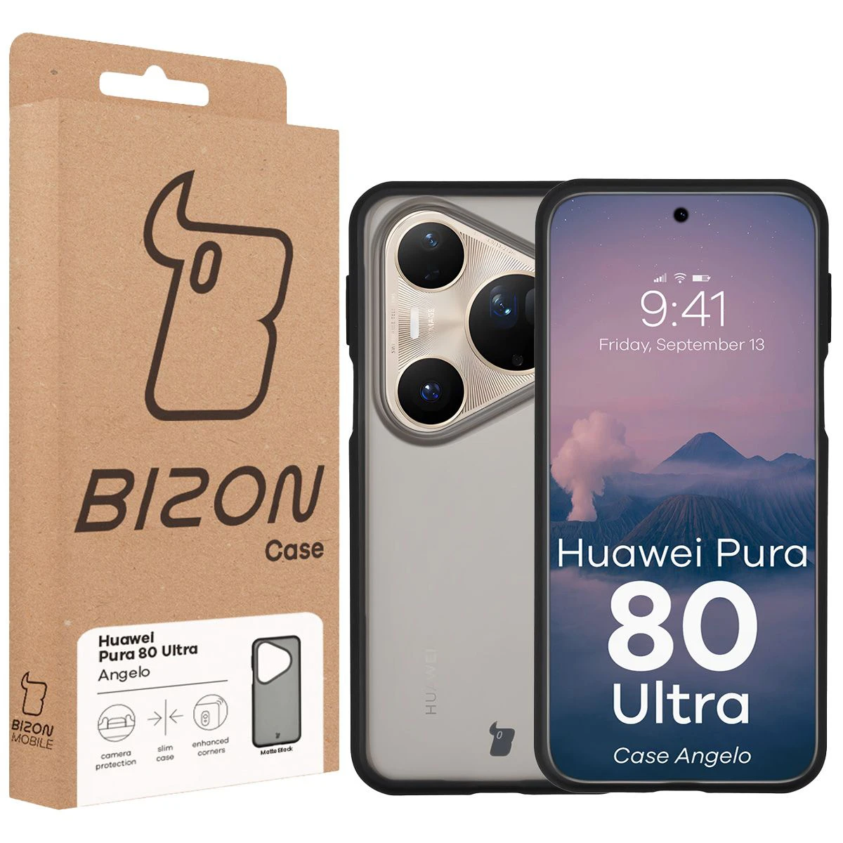 Front of the Bizon Case box with a dedicated label for Huawei Pura 80 Ultra