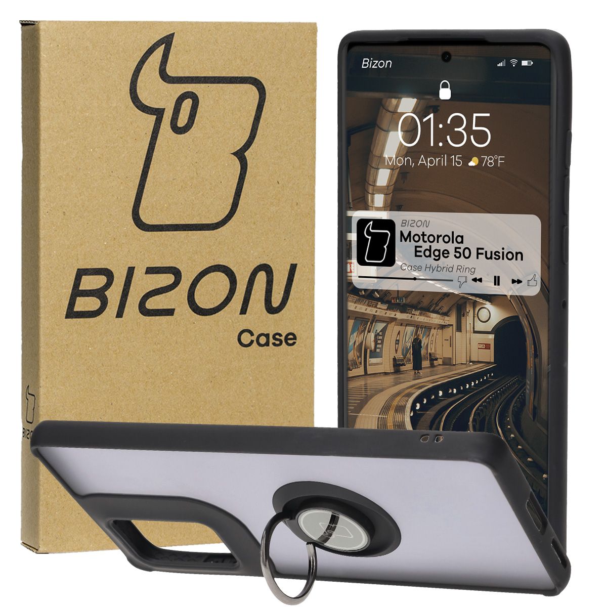Husă cu suport pentru deget Bizon Case Hybrid Ring pentru Motorola Edge 50 Fusion