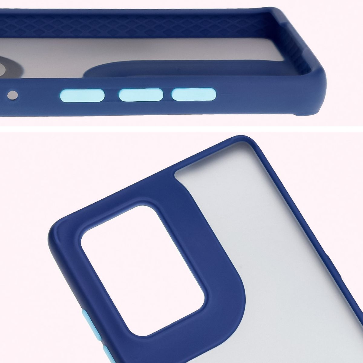 Close-up of raised edges near the display and camera island in Bizon Hybrid Ring case