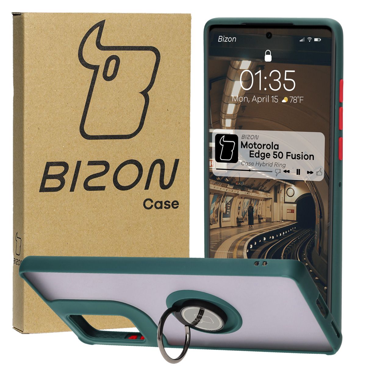 Husă cu suport pentru deget Bizon Case Hybrid Ring pentru Motorola Edge 50 Fusion