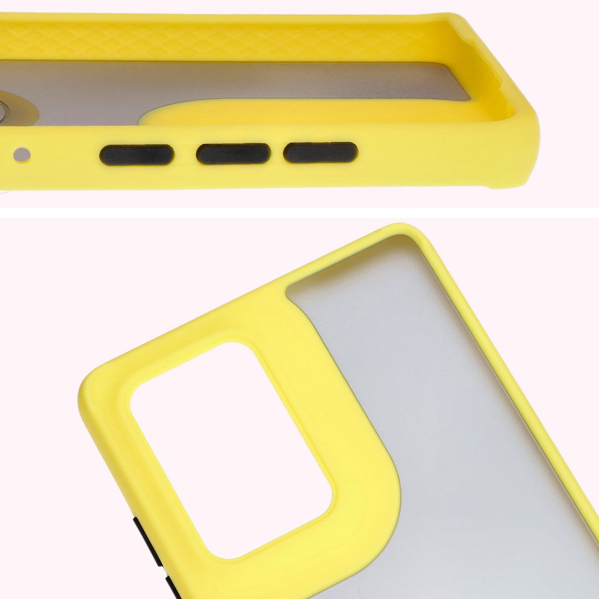 Close-up of raised edges near the display and camera island in Bizon Hybrid Ring case