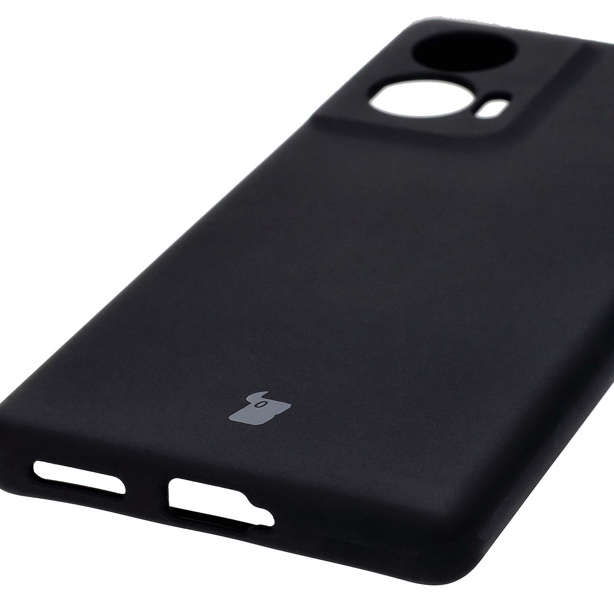 Close-up of precise cutouts and wireless charging capability in Bizon Soft Case
