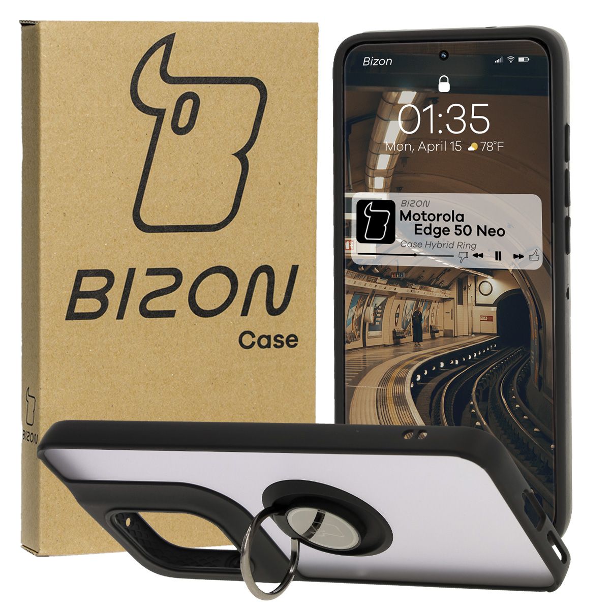 Husa cu suport pentru deget Bizon Case Hybrid Ring pentru Motorola Edge 50 Neo