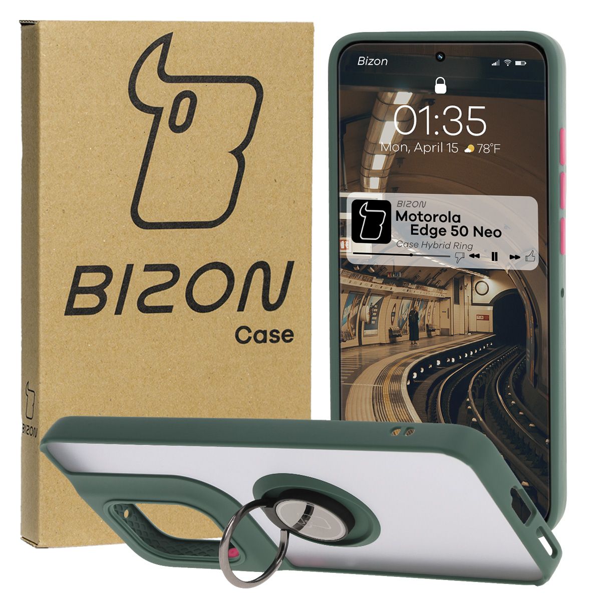 Husa cu suport pentru deget Bizon Case Hybrid Ring pentru Motorola Edge 50 Neo