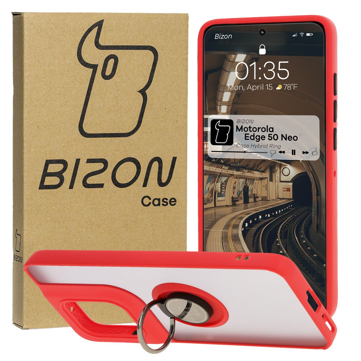 Husă cu suport pentru deget Bizon Case Hybrid Ring pentru Motorola Edge 50 Neo