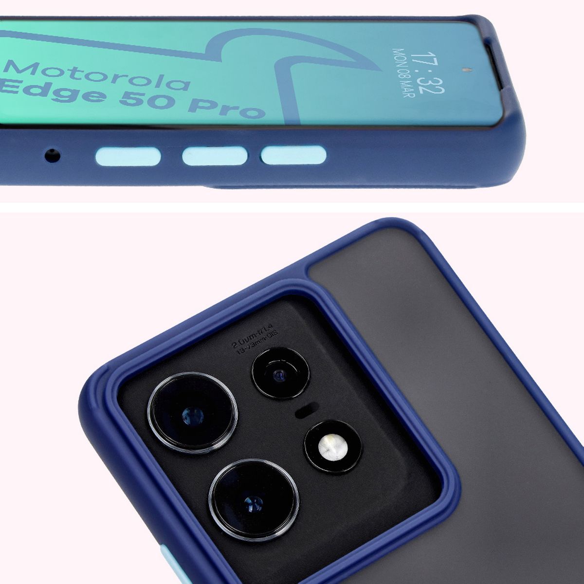 Prim-plan pe margini ridicate lângă display și camera în husă Bizon Hybrid Ring