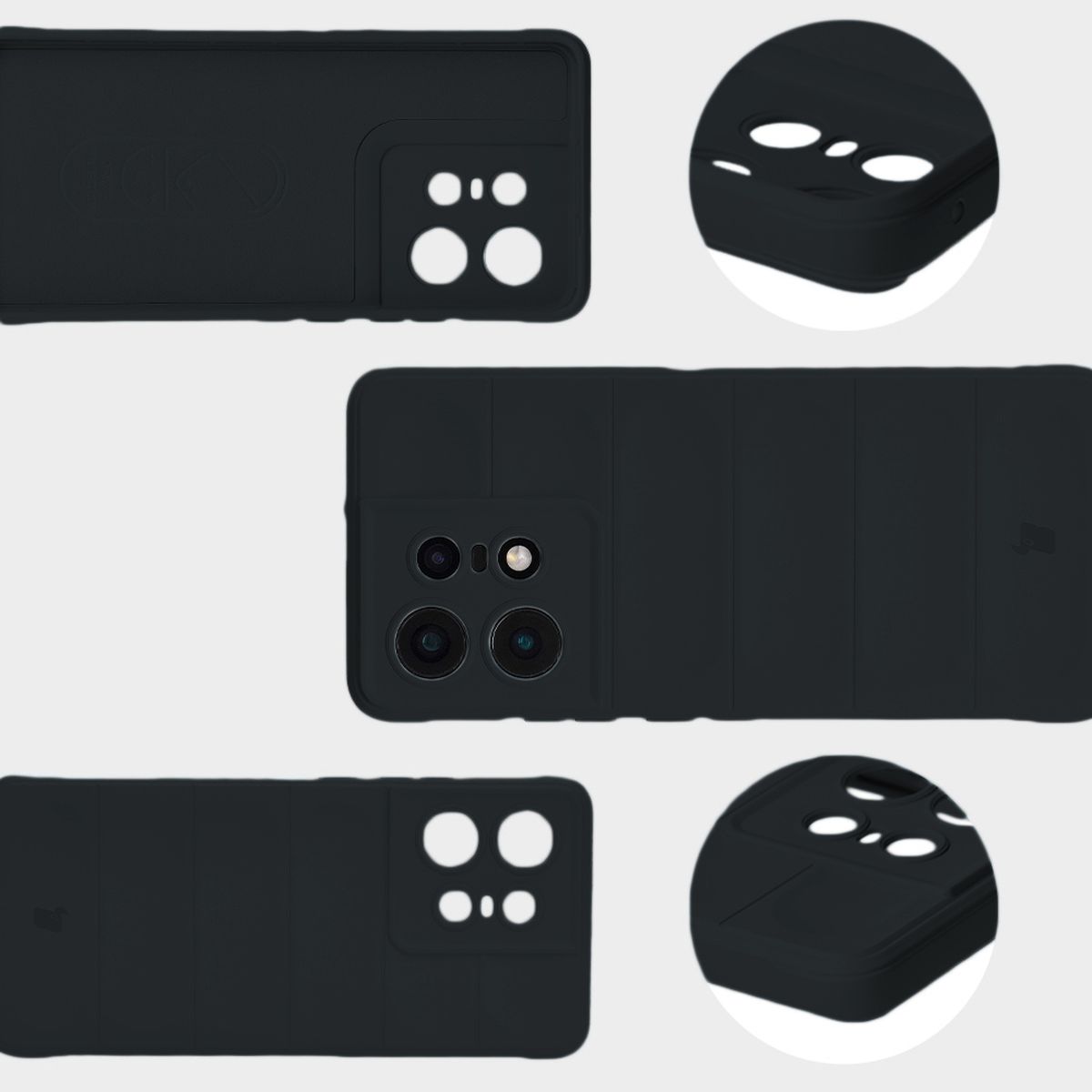 Microfiber lining, grooves on the back, and reinforced corners in Bizon Case Tur